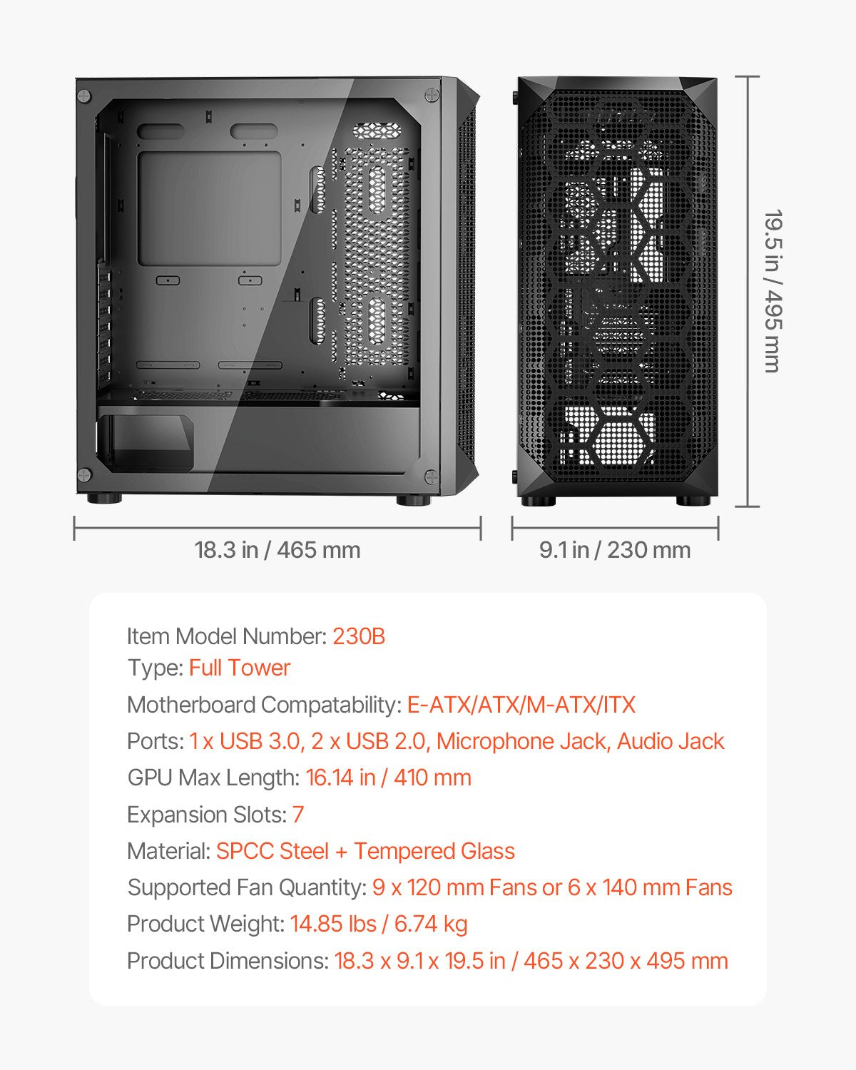 Premium Full-Tower Gaming PC Case with High-Airflow, Magnetic Dust Filter, 3 PWM Fans, E-ATX/ATX/ITX Support, Extensive Cable Management
