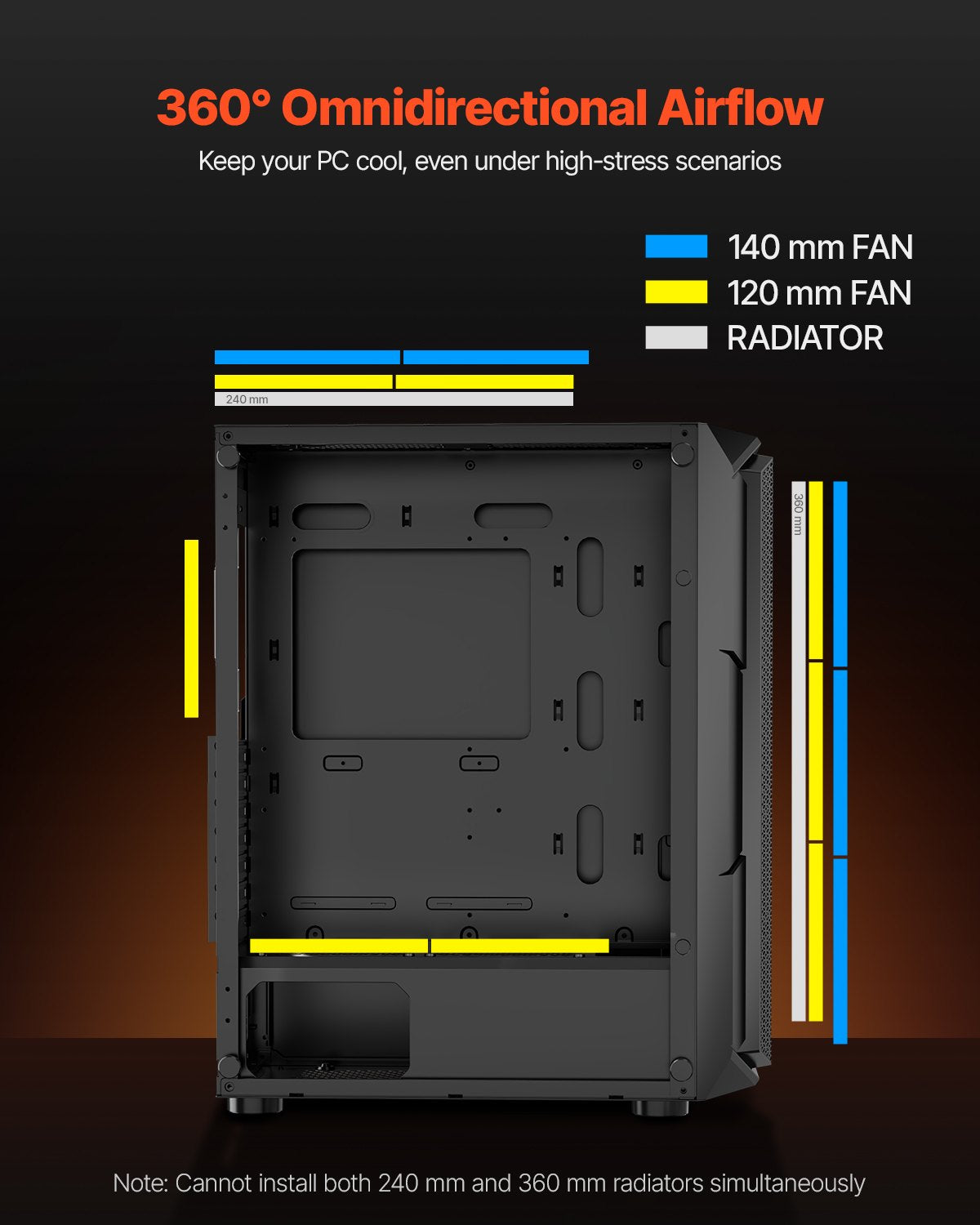 Mid-Tower PC Gaming Case with Tempered Glass, High-Airflow, ARGB Fans, Dust Filter, Easy Cable Management, Supports ATX/M-ATX/ITX, GPU up to 320mm