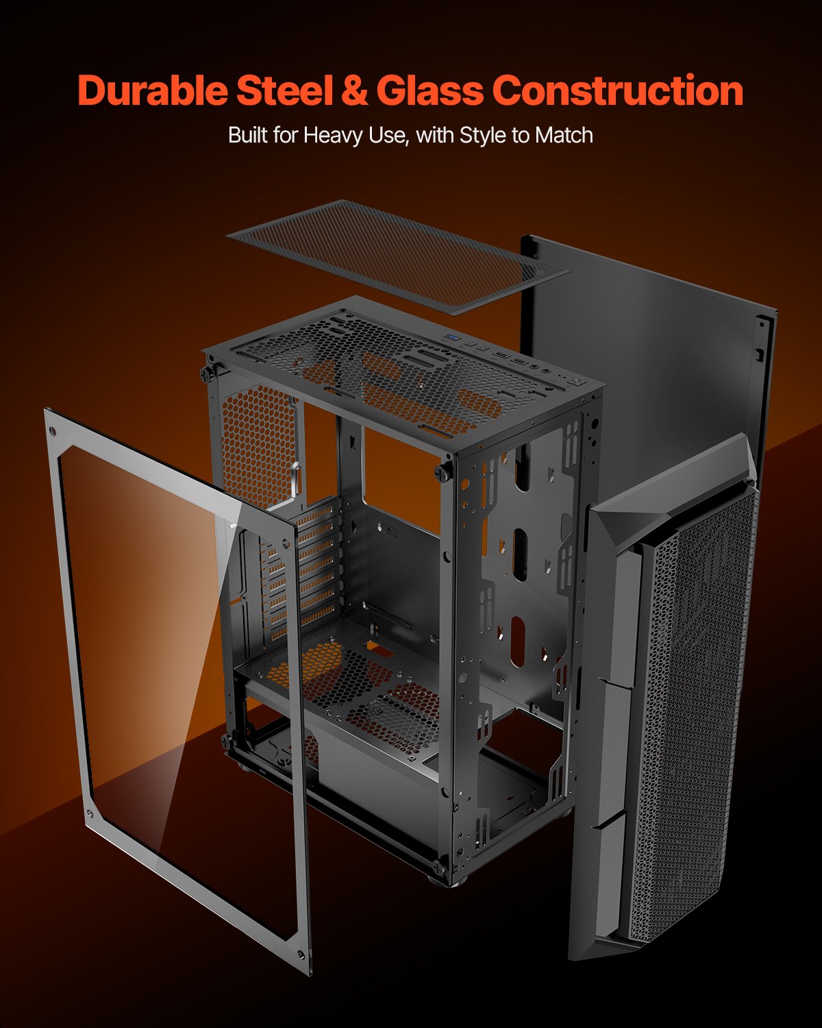 Mid-Tower PC Gaming Case with Tempered Glass, High-Airflow, ARGB Fans, Dust Filter, Easy Cable Management, Supports ATX/M-ATX/ITX, GPU up to 320mm