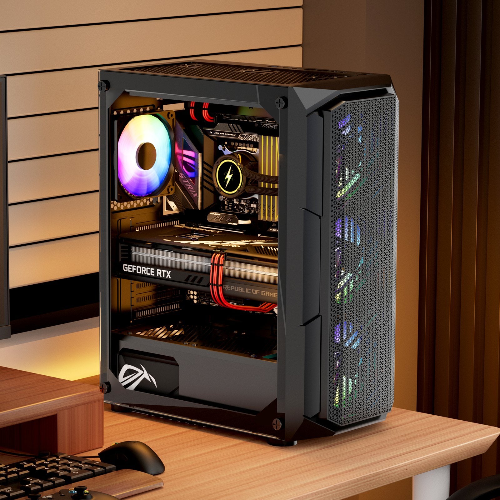 Mid-Tower PC Gaming Case with Tempered Glass, High-Airflow, ARGB Fans, Dust Filter, Easy Cable Management, Supports ATX/M-ATX/ITX, GPU up to 320mm
