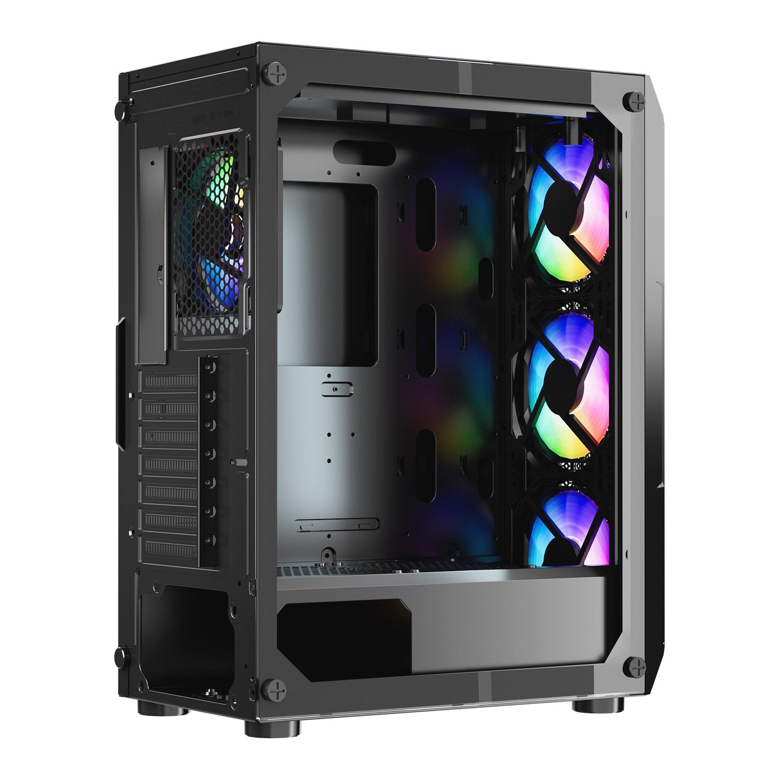 Mid-Tower PC Gaming Case with Tempered Glass, High-Airflow, ARGB Fans, Dust Filter, Easy Cable Management, Supports ATX/M-ATX/ITX, GPU up to 320mm