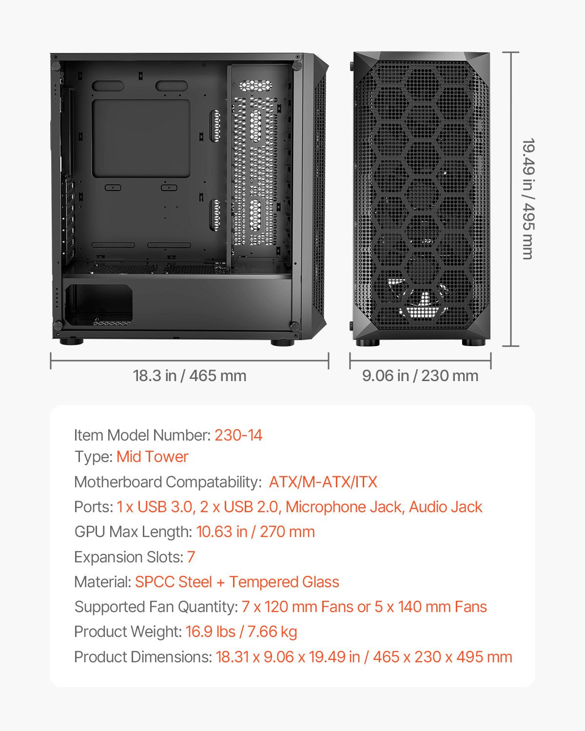 Mid-Tower PC Gaming Case with High-Airflow, Tempered Glass, Dust Filter, 4 Fans, Cable Management, ATX/M-ATX/ITX Compatible