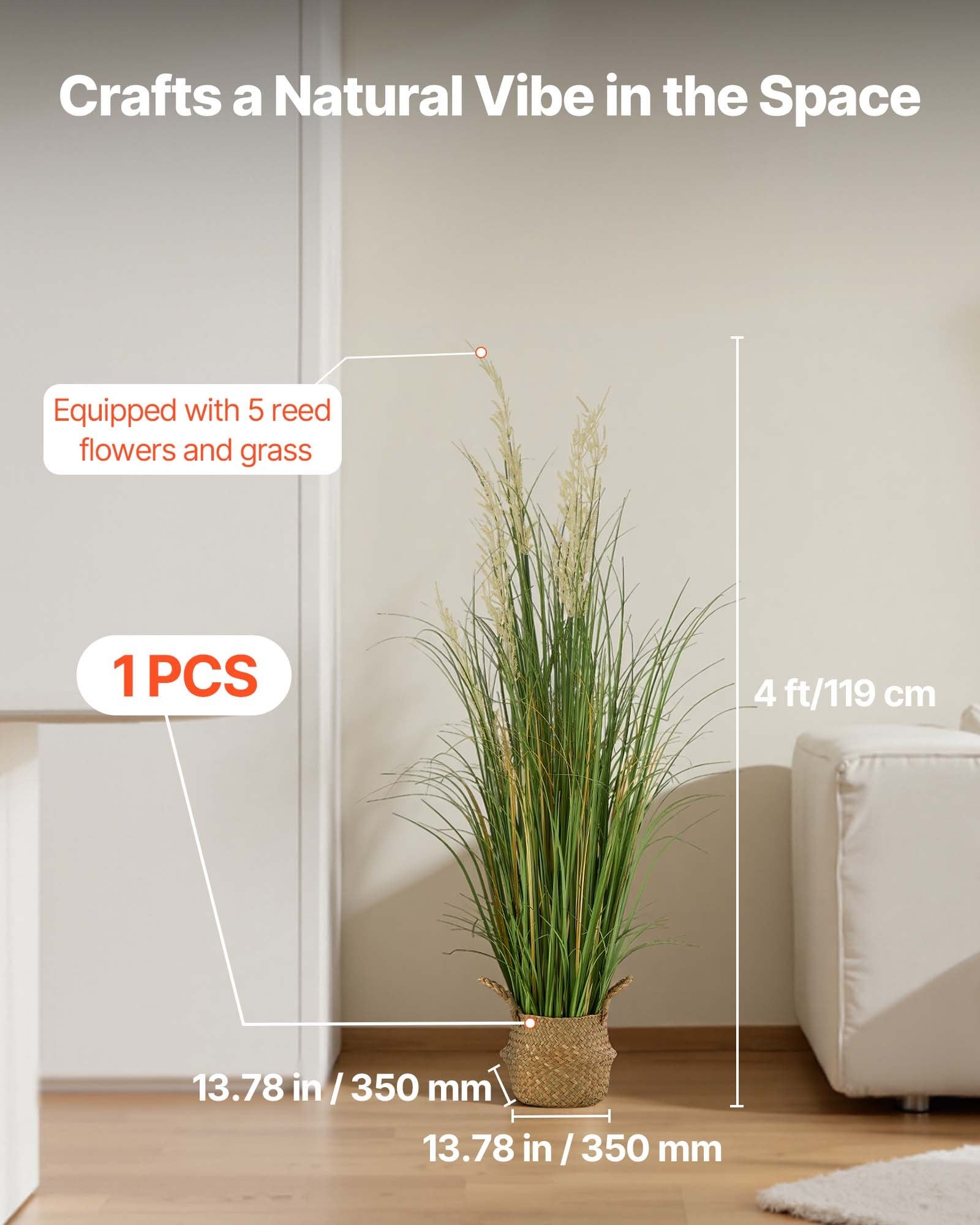 Title: 47" Artificial Reed Flower Grass in Pot - Premium PVC Faux Greenery for Indoor/Outdoor Decor, Home, Office, Garden, Housewarming Gift