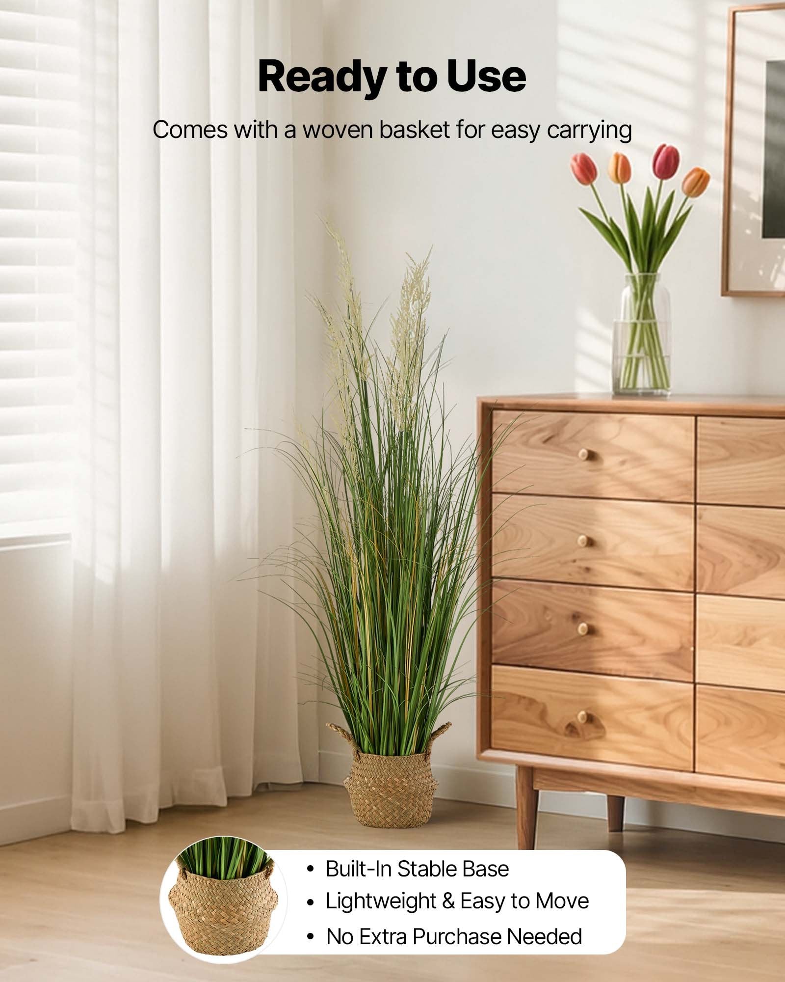 Title: 47" Artificial Reed Flower Grass in Pot - Premium PVC Faux Greenery for Indoor/Outdoor Decor, Home, Office, Garden, Housewarming Gift