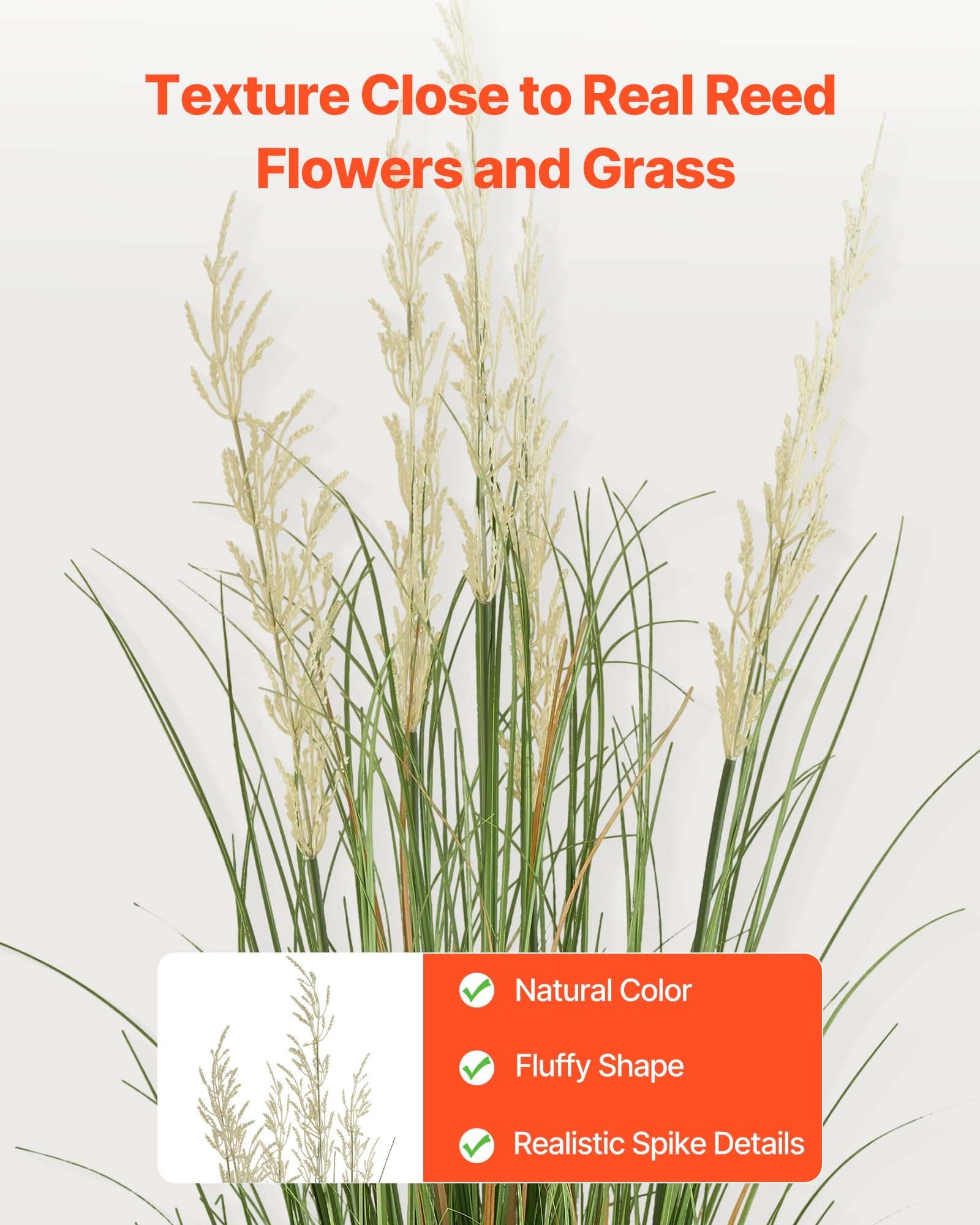 2 Pack 47" Artificial Reed Flower Grass with Pot - Premium PVC Faux Greenery for Indoor/Outdoor Home, Garden, Office Décor