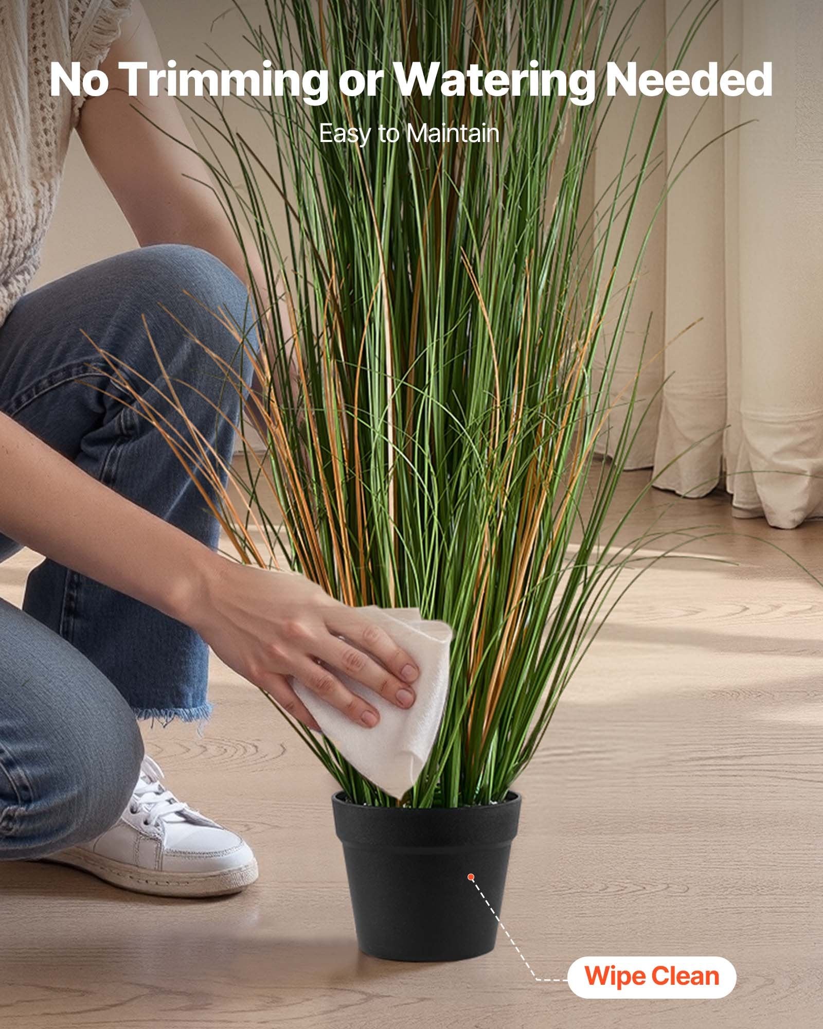 2 Pack 47" Artificial Reed Flower Grass with Pot - Premium PVC Faux Greenery for Indoor/Outdoor Home, Garden, Office Décor