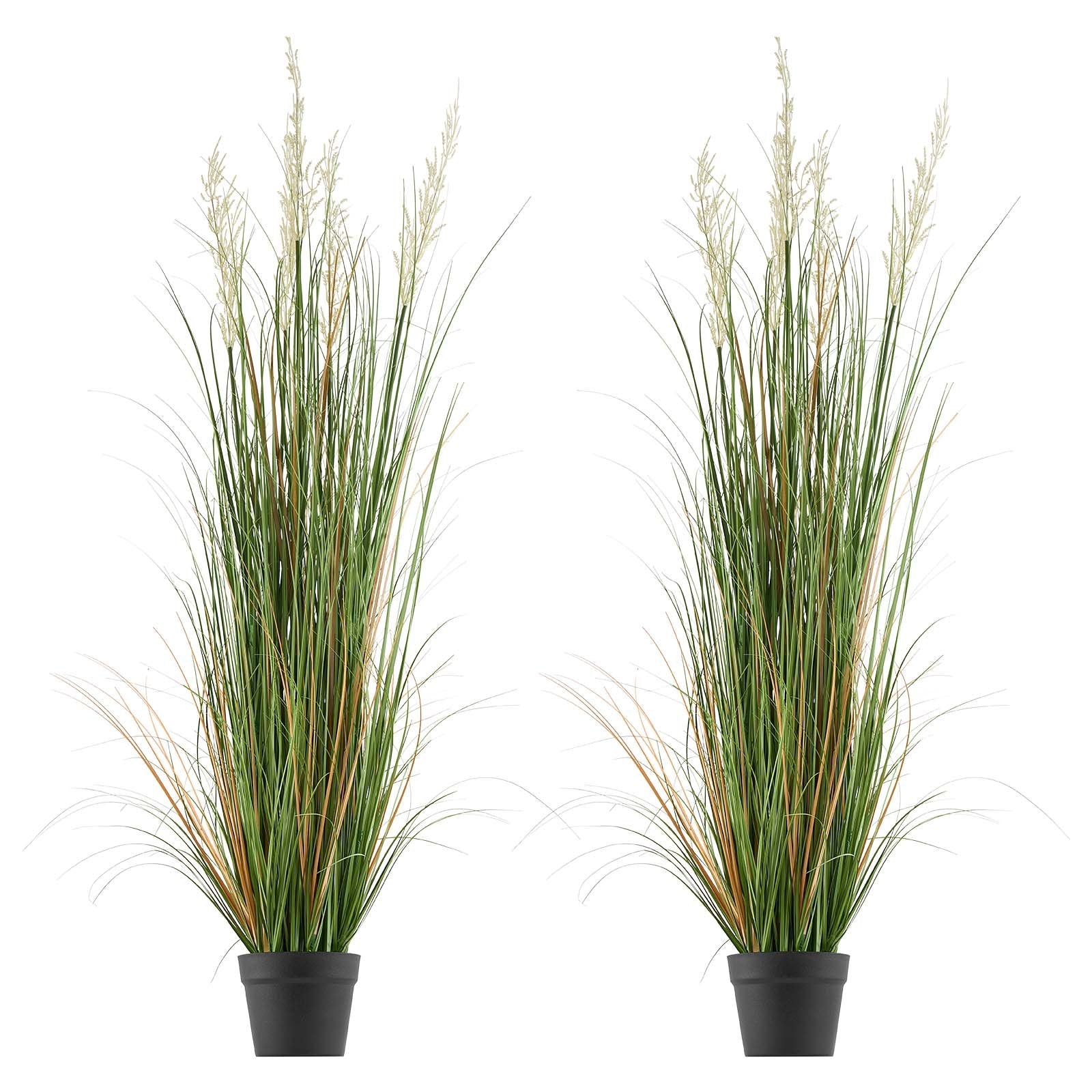 2 Pack 47" Artificial Reed Flower Grass with Pot - Premium PVC Faux Greenery for Indoor/Outdoor Home, Garden, Office Décor
