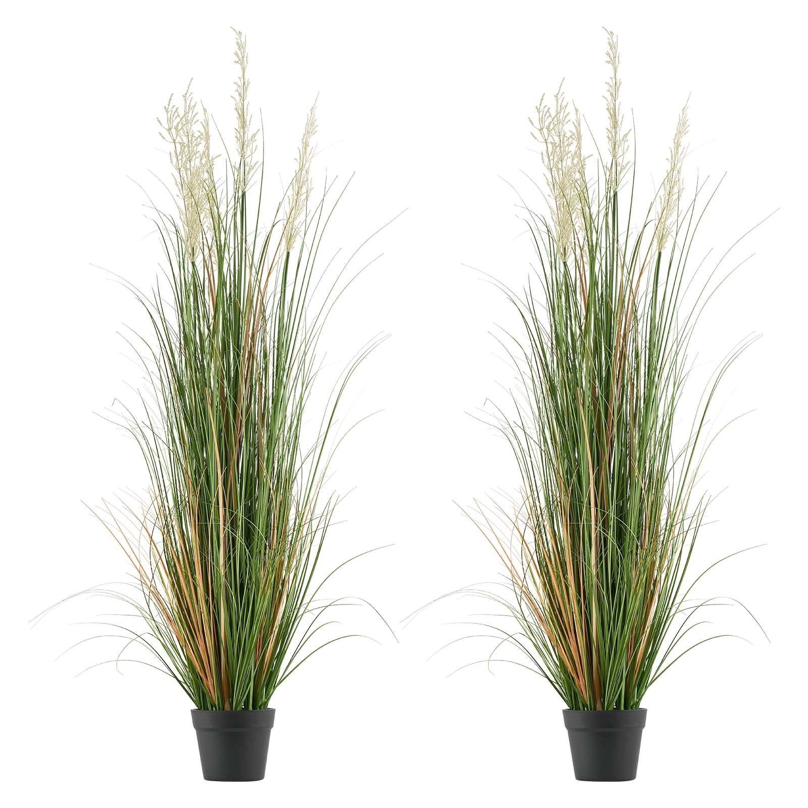 2 Pack 47" Artificial Reed Flower Grass with Pot - Premium PVC Faux Greenery for Indoor/Outdoor Home, Garden, Office Décor