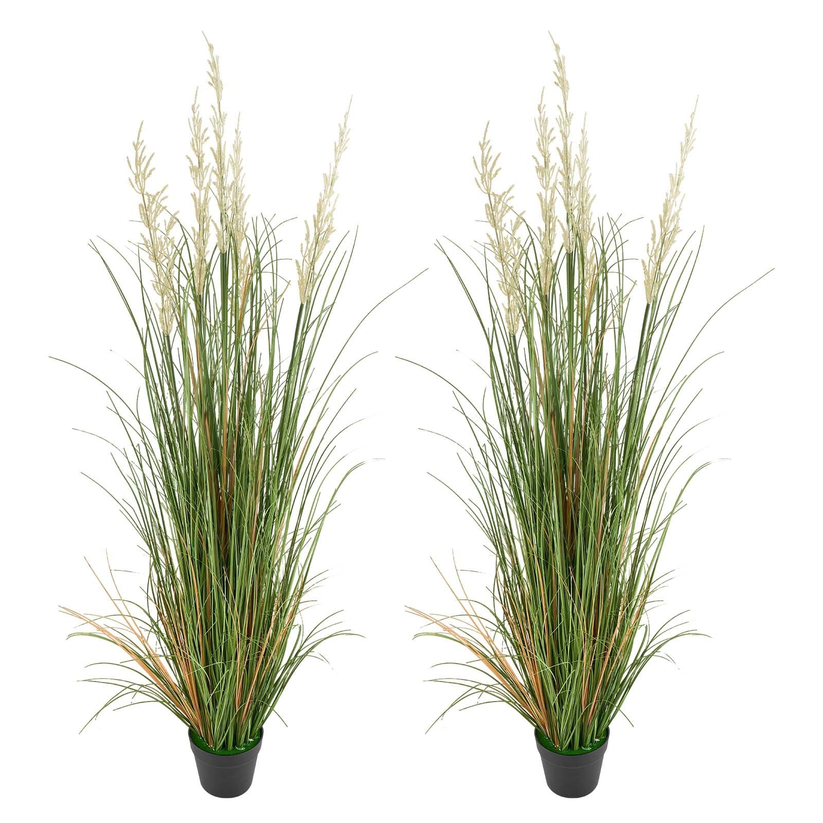 2 Pack 47" Artificial Reed Flower Grass with Pot - Premium PVC Faux Greenery for Indoor/Outdoor Home, Garden, Office Décor