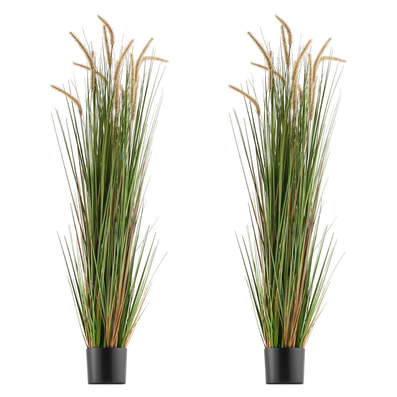 Artificial Horsetail Reed Grass, 2-Pack 59" Faux Greenery in Pot, Lifelike PVC Shrubs for Indoor Outdoor Decor, Home Office Garden Accent