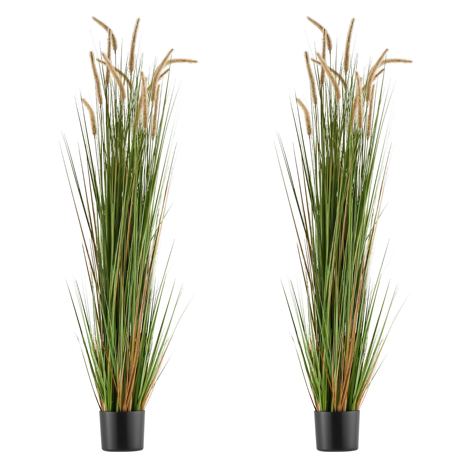 Artificial Horsetail Reed Grass, 2-Pack 59" Faux Greenery in Pot, Lifelike PVC Shrubs for Indoor Outdoor Decor, Home Office Garden Accent
