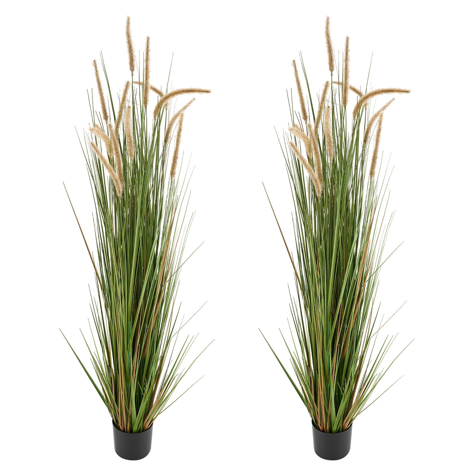 Artificial Horsetail Reed Grass, 2-Pack 59" Faux Greenery in Pot, Lifelike PVC Shrubs for Indoor Outdoor Decor, Home Office Garden Accent