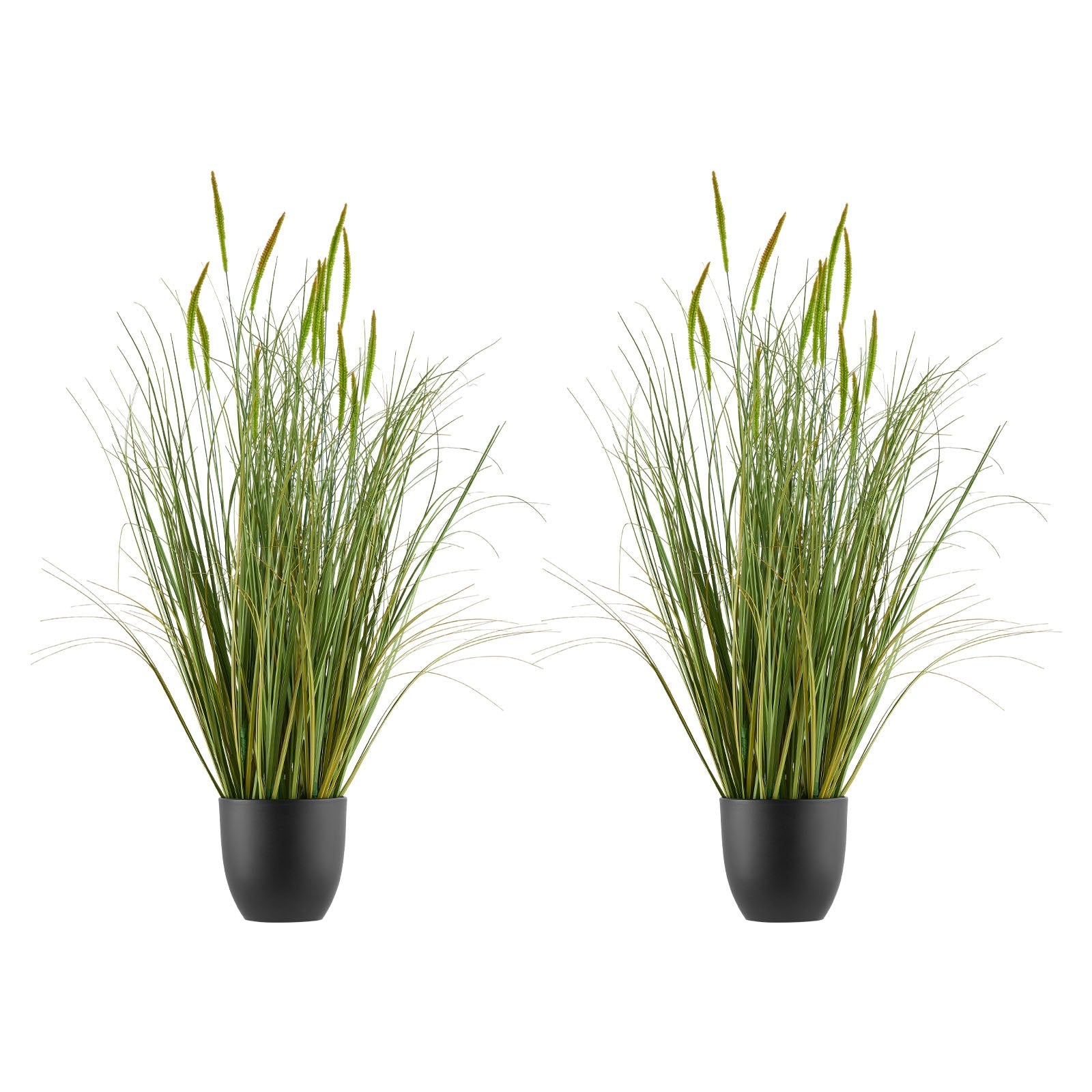 Set of 2 35-Inch Faux Cattail Grass Plants in Pots, Premium PVC Indoor Outdoor Greenery for Home, Office, Garden Decor & Housewarming Gifts