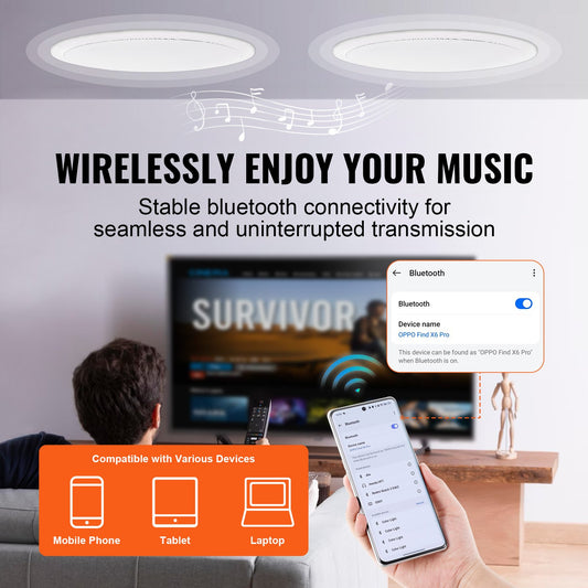 2 Pcs 6.5'' Bluetooth Ceiling Speakers, 150W, High Sensitivity 89dB, Easy Install for Home, Kitchen, Bedroom, Outdoor Porches
