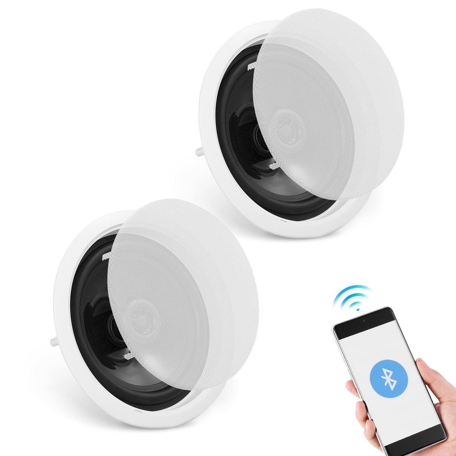 2 Pcs 6.5'' Bluetooth Ceiling Speakers, 150W, High Sensitivity 89dB, Easy Install for Home, Kitchen, Bedroom, Outdoor Porches