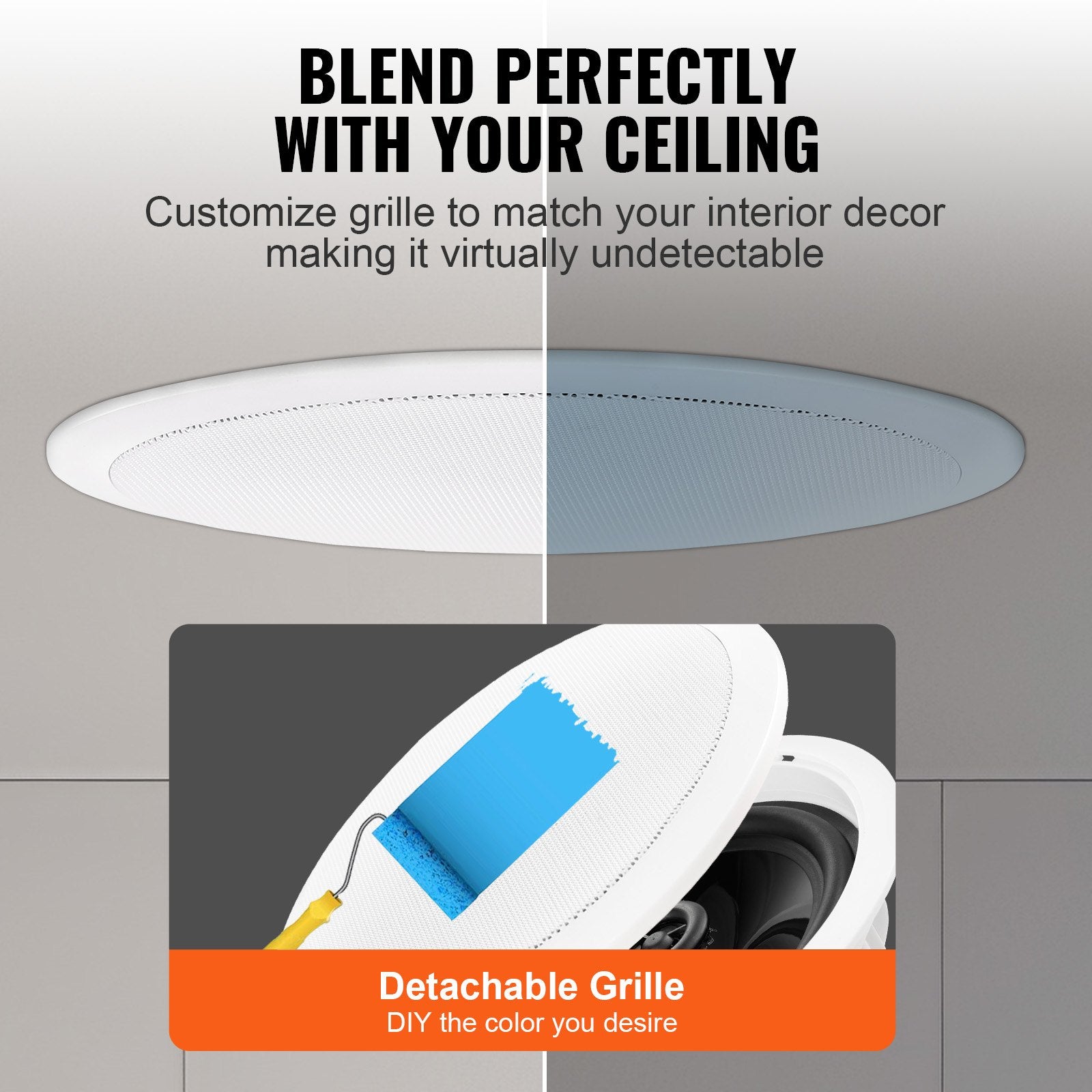 4 Pack 6.5'' Bluetooth Ceiling & Wall Speakers, 150W, 8Ω, 89dB, Ideal for Home, Kitchen, Living Room, Bedroom, Outdoor Porch Audio System
