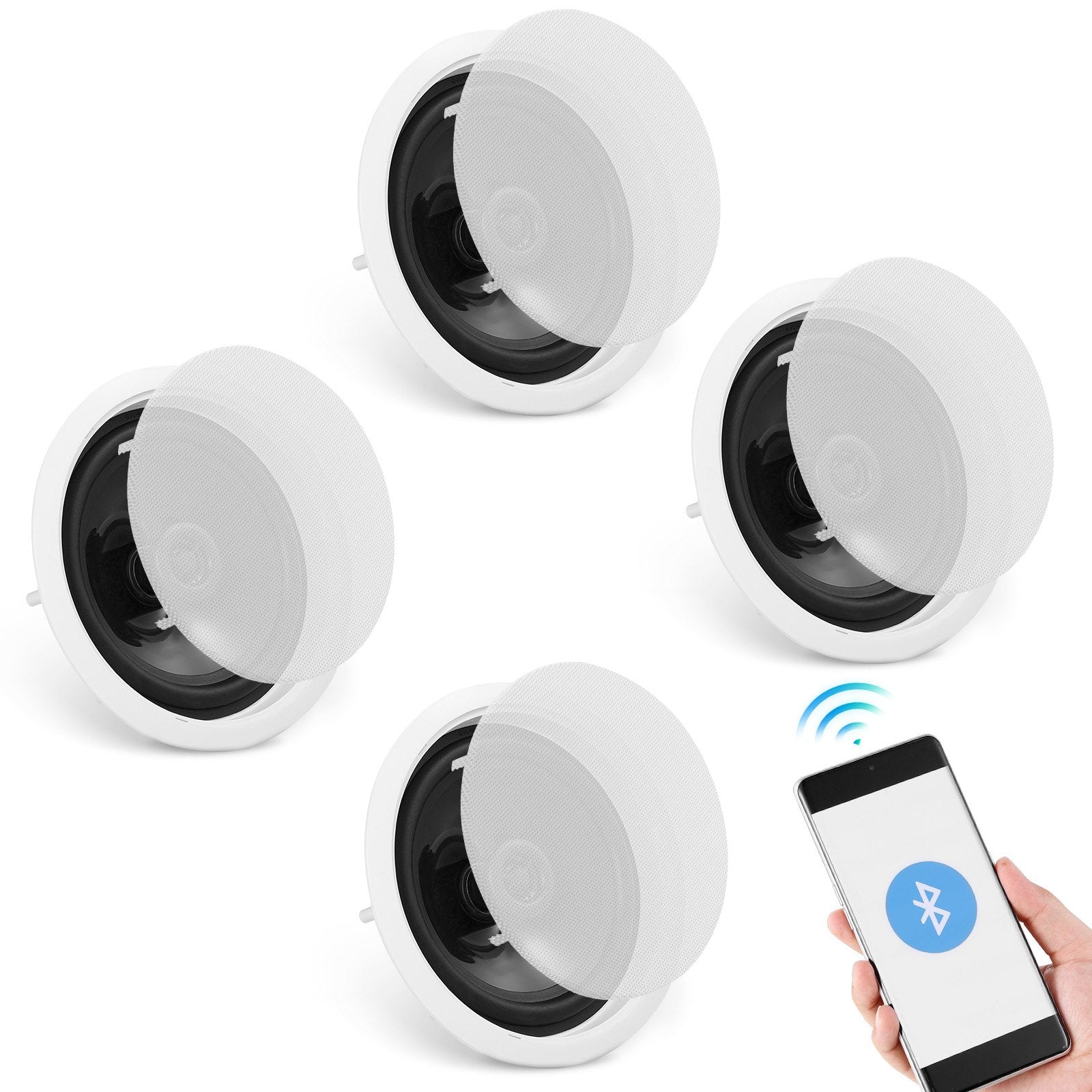 4 Pack 6.5'' Bluetooth Ceiling & Wall Speakers, 150W, 8Ω, 89dB, Ideal for Home, Kitchen, Living Room, Bedroom, Outdoor Porch Audio System