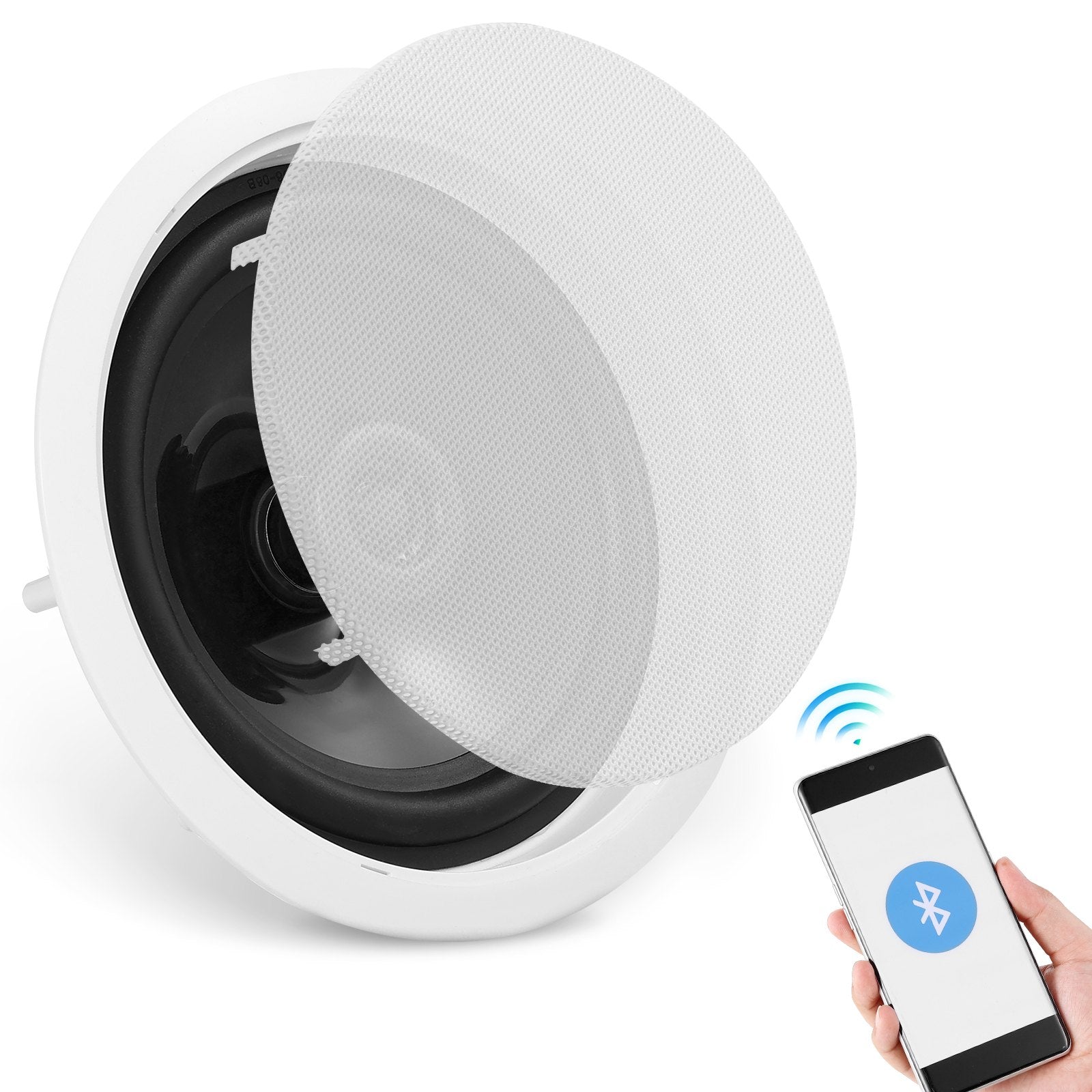 6.5'' Bluetooth Flush Mount Ceiling & In-Wall Speaker, 150W, 8Ω, 89dB Sensitivity for Home, Kitchen, Bedroom, Outdoor Porches