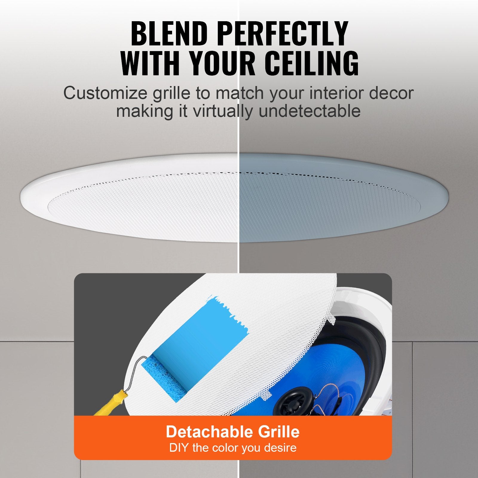 8-Inch Ceiling Speakers Pair, 50W Power, 8Ω Impedance, 89dB Sensitivity for Home, Kitchen, Living Room, Bedroom, Outdoor Use
