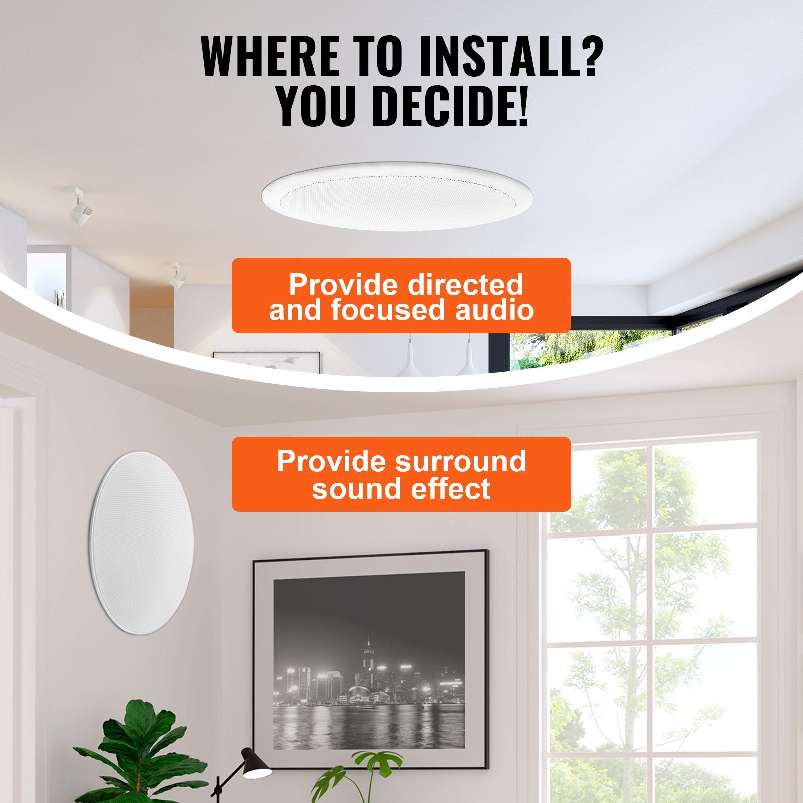 8-Inch Ceiling Speakers Pair, 50W Power, 8Ω Impedance, 89dB Sensitivity for Home, Kitchen, Living Room, Bedroom, Outdoor Use