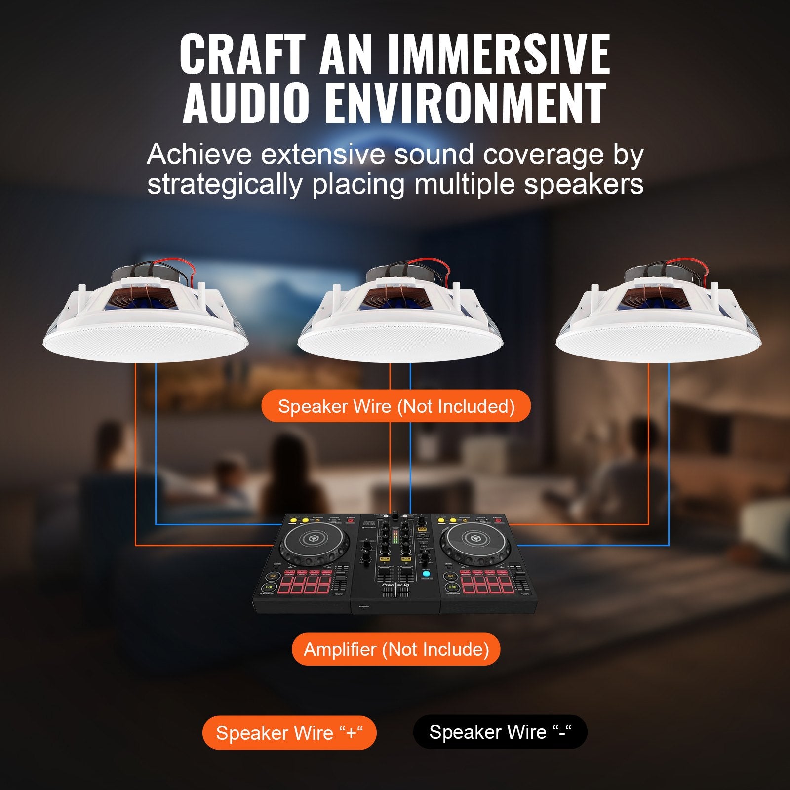 8-Inch Ceiling Speakers Pair, 50W Power, 8Ω Impedance, 89dB Sensitivity for Home, Kitchen, Living Room, Bedroom, Outdoor Use