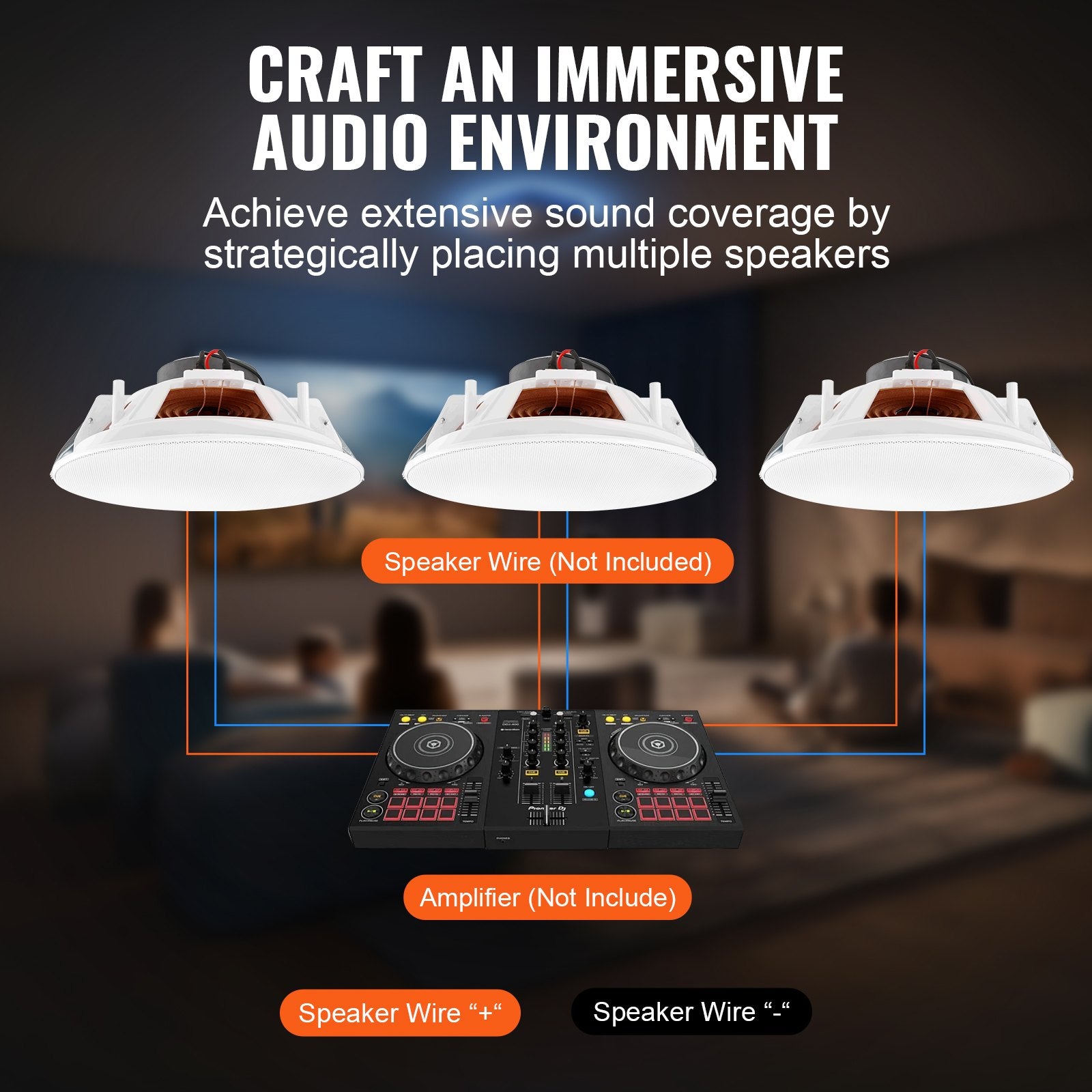 4-Pack 8-Inch 100W Flush Mount Ceiling & Wall Speakers System, 8Ω Impedance, 89dB Sensitivity for Indoor & Outdoor Use