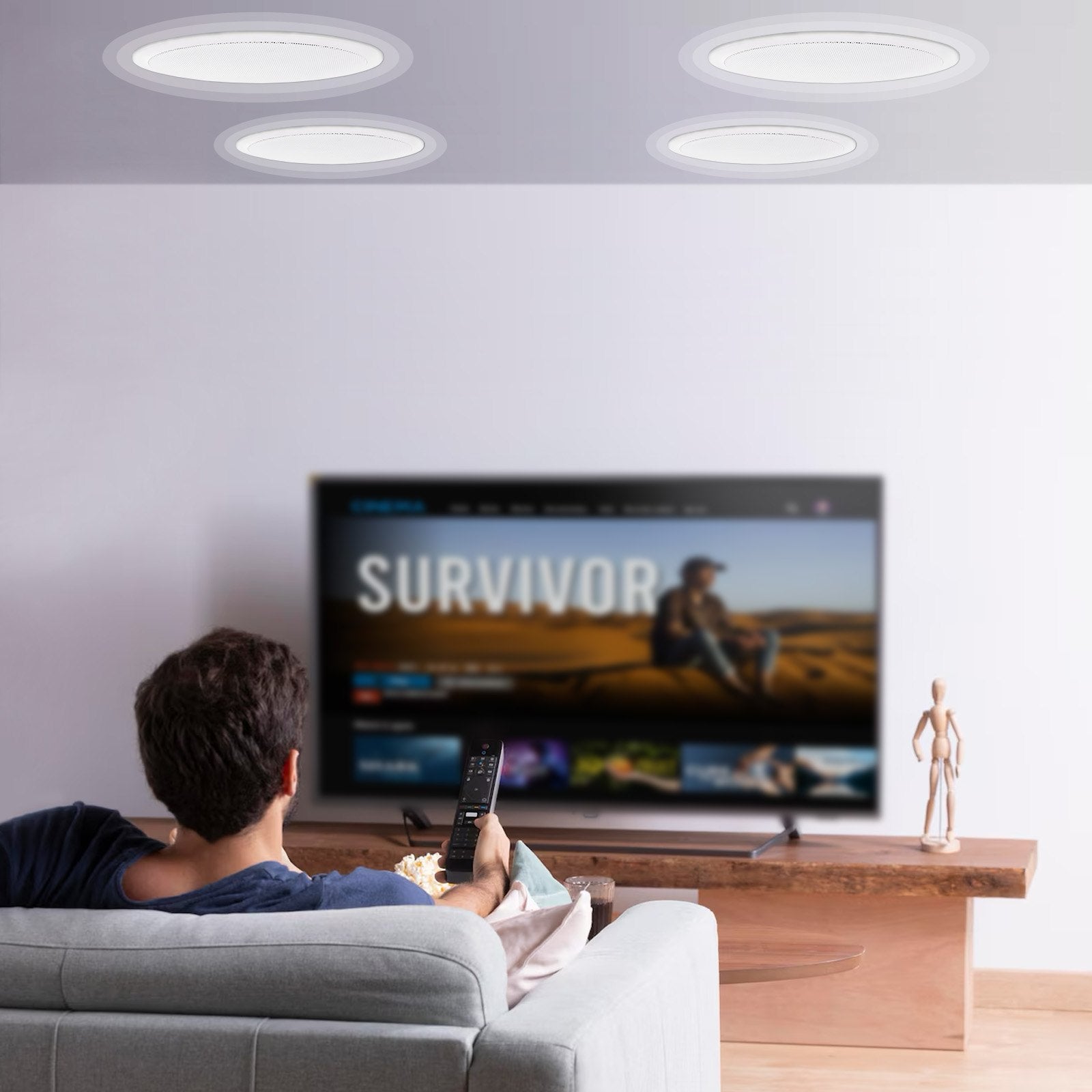 4-Pack 8-Inch 100W Flush Mount Ceiling & Wall Speakers System, 8Ω Impedance, 89dB Sensitivity for Indoor & Outdoor Use