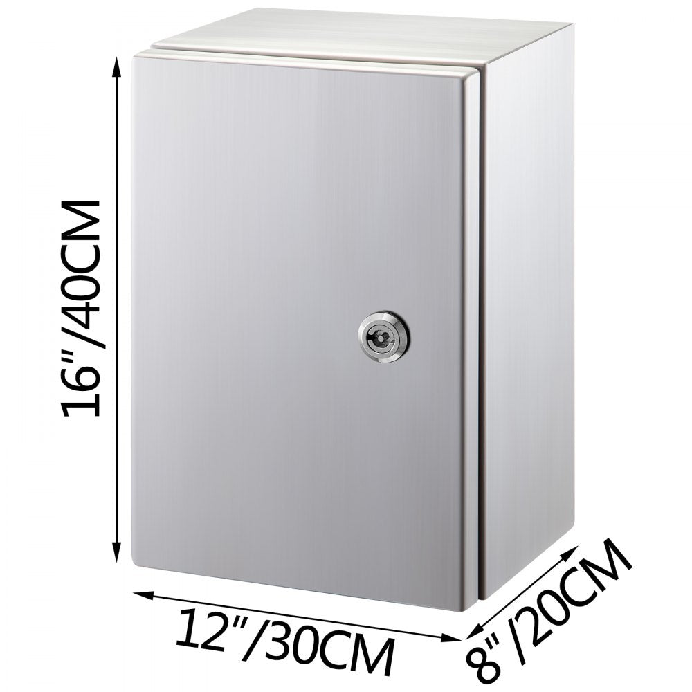 VEVOR Steel Electrical Box 16" x 12" x 8" Electrical Enclosure Box 304 Stainless Steel Electronic Equipment Enclosure Box IP65 Weatherproof Wall-Mounted Metal Electrical Enclosure with Mounting Plate