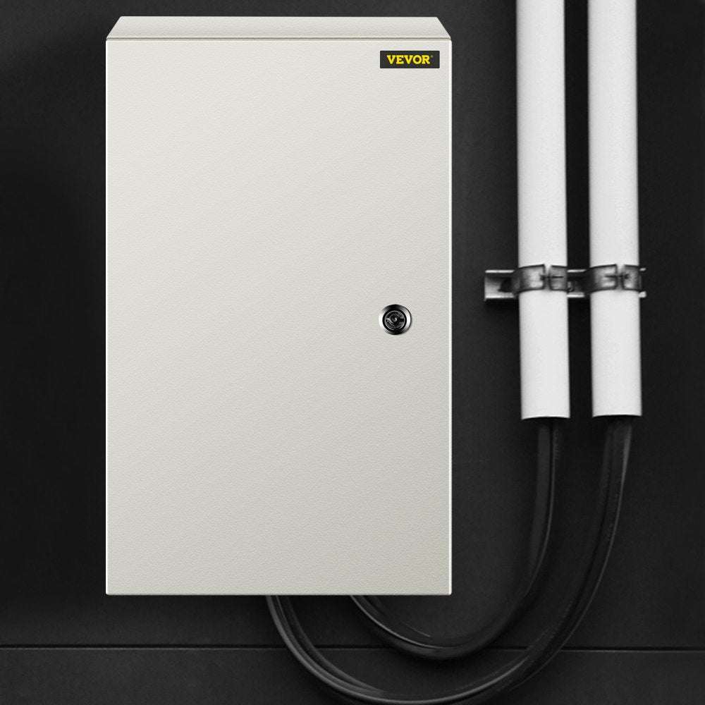 VEVOR Steel Electrical Box 20'' x 12'' x 10'' Electrical Enclosure Box, Carbon Steel Hinged Junction Box, IP65 Weatherproof Metal Box Wall-Mounted Electronic Equipment Enclosure Box with Mounting Plat