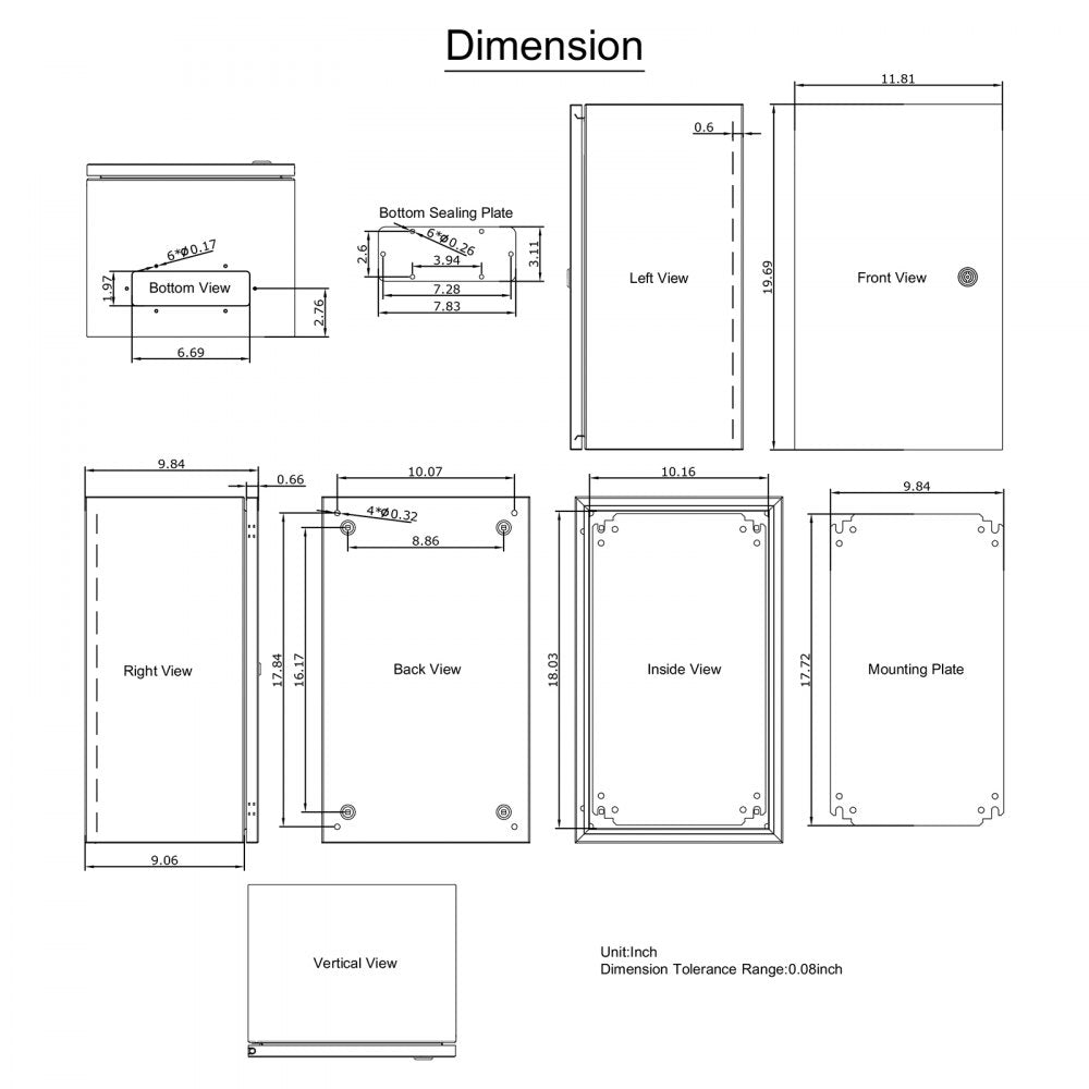 VEVOR Steel Electrical Box 20'' x 12'' x 10'' Electrical Enclosure Box, Carbon Steel Hinged Junction Box, IP65 Weatherproof Metal Box Wall-Mounted Electronic Equipment Enclosure Box with Mounting Plat