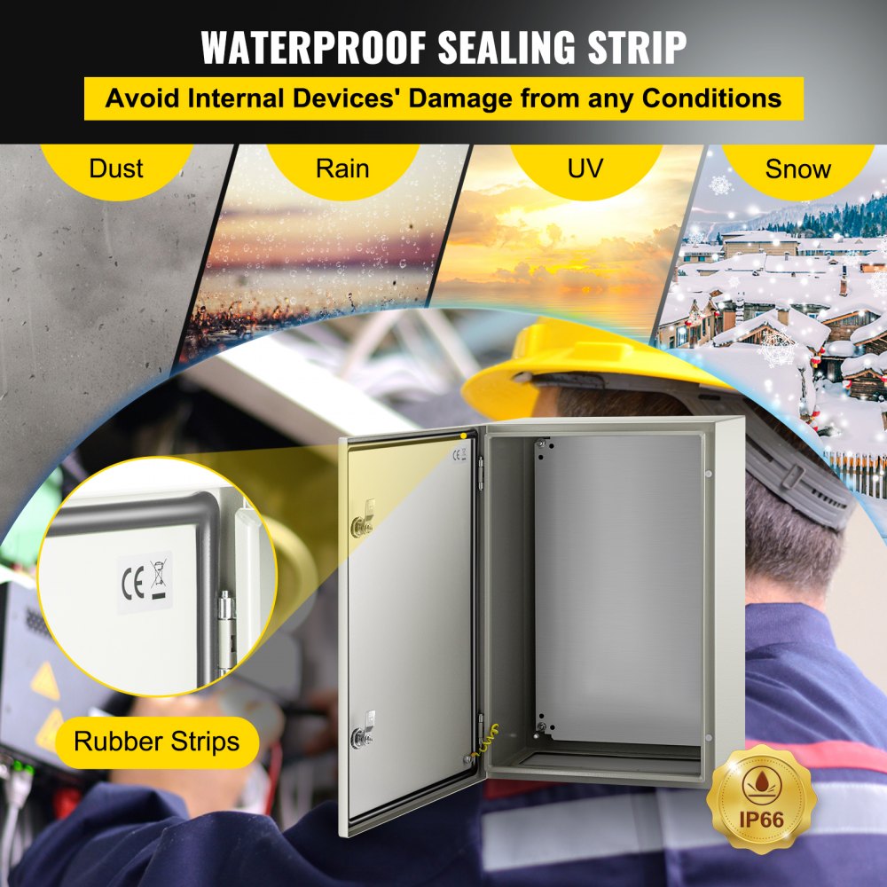 VEVOR Steel Electrical Box 24'' x 16'' x 10'' Electrical Enclosure Box, Carbon Steel Hinged Junction Box, IP65 Weatherproof Metal Box Wall-Mounted Electronic Equipment Enclosure Box with Mounting Plat