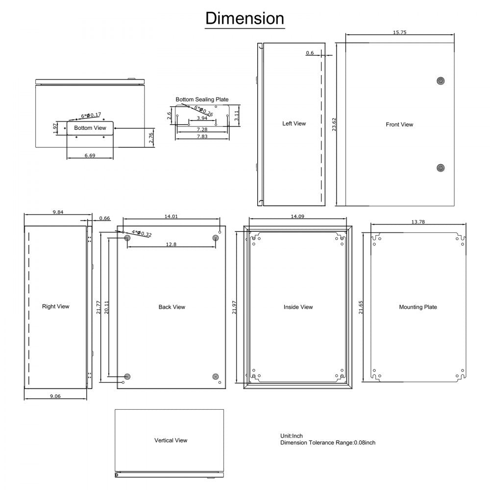 VEVOR Steel Electrical Box 24'' x 16'' x 10'' Electrical Enclosure Box, Carbon Steel Hinged Junction Box, IP65 Weatherproof Metal Box Wall-Mounted Electronic Equipment Enclosure Box with Mounting Plat