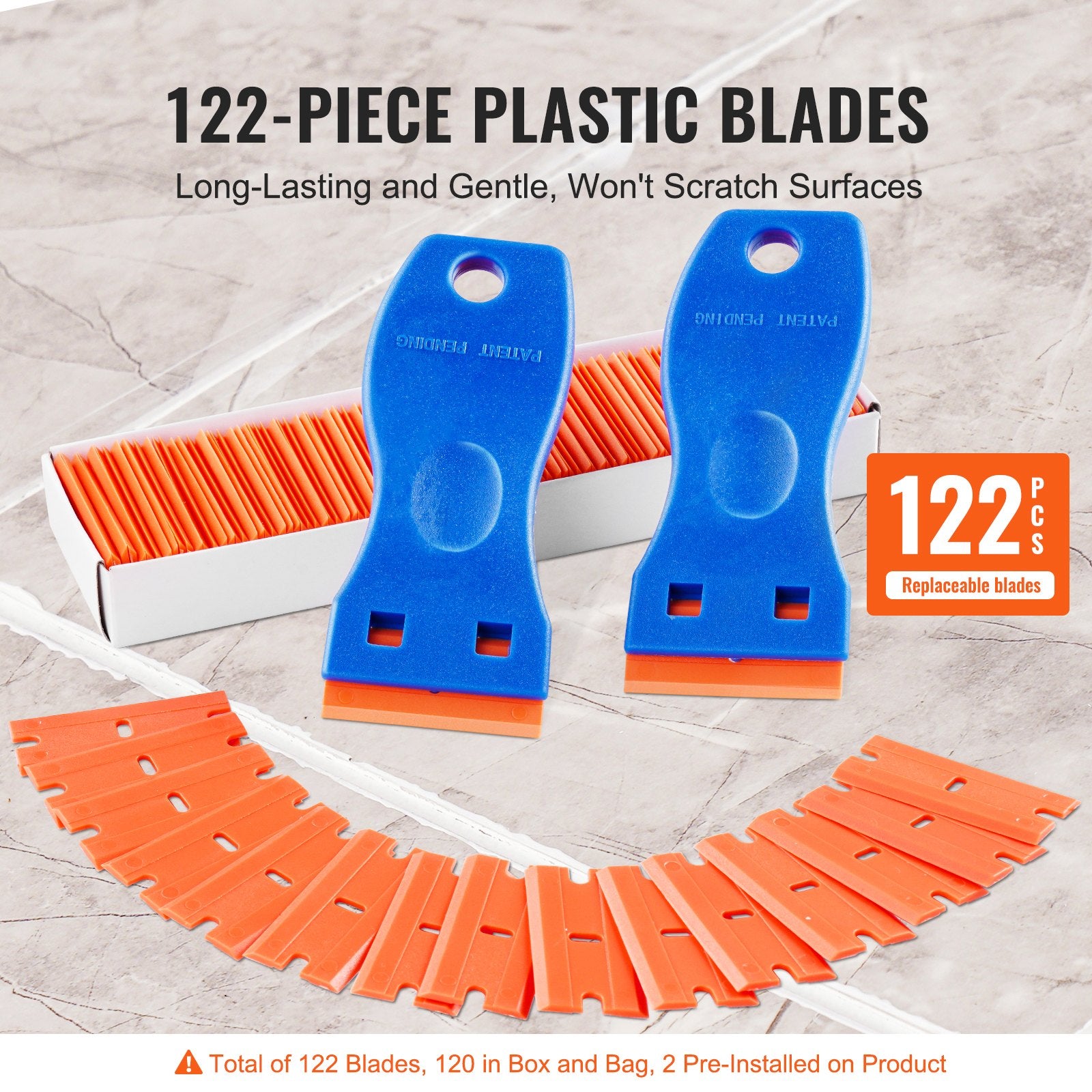 2PCS Durable Plastic Razor Blade Scraper with 120 Blades - Scratch-Free Tool for Stickers, Decals, Adhesive, Labels, Paint Removal