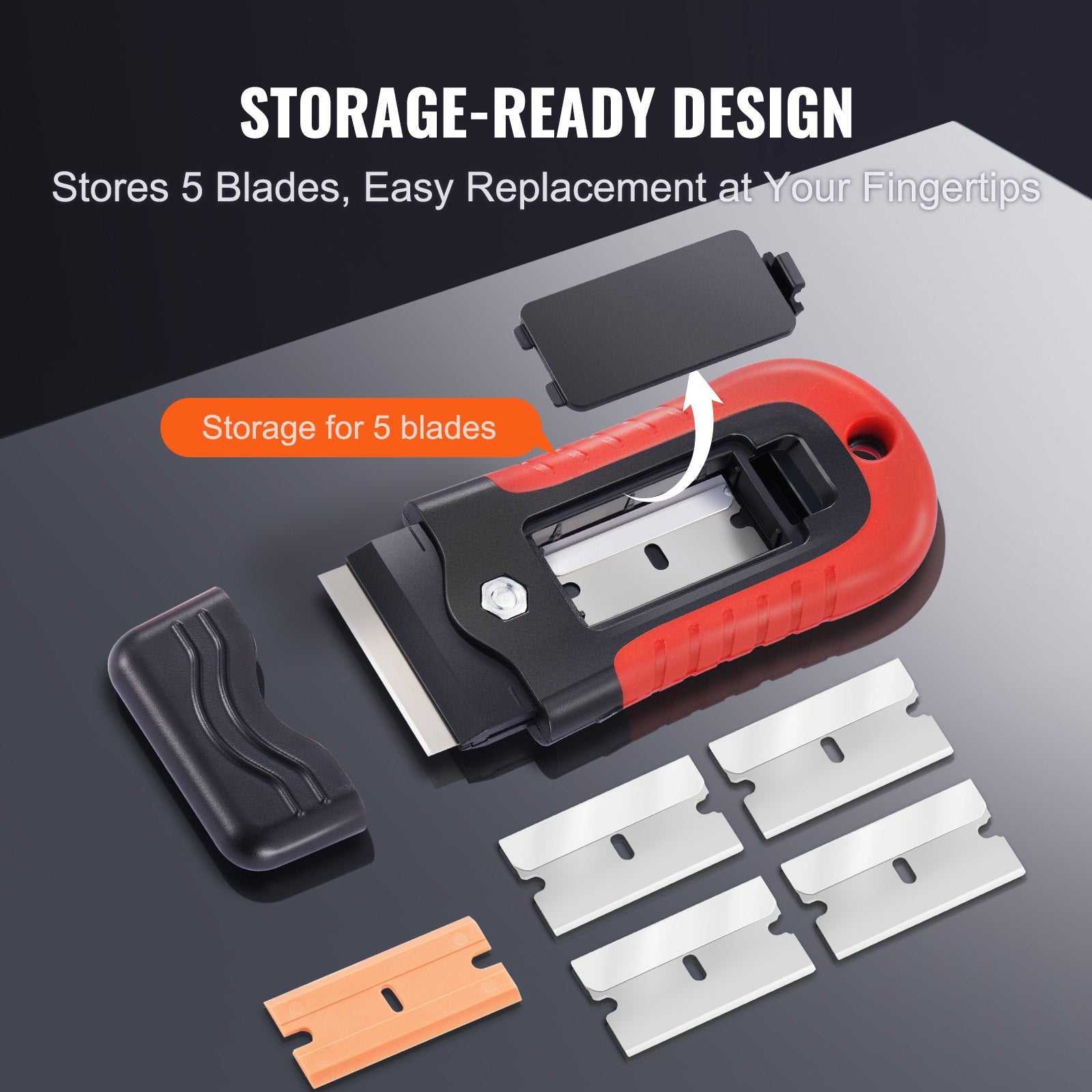 Heavy-Duty Razor Blade Scraper Tool with 15 Extra Carbon Steel Blades, Secure Locking Cap for Glass, Stovetop, Oven, Label and Paint Removal