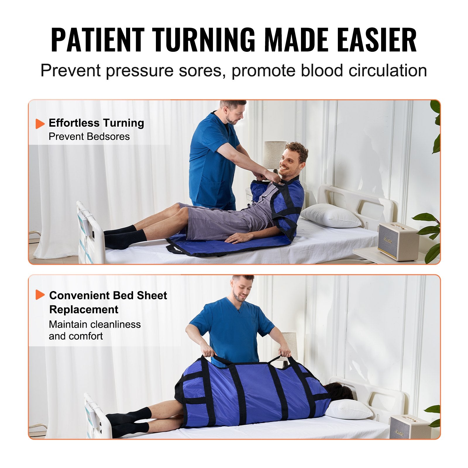 Reinforced Positioning Bed Pad with 8 Handles - 48"x40" Transfer Sheet for Elderly, Bedridden, 400lbs Capacity, Easy Clean, Durable Aid