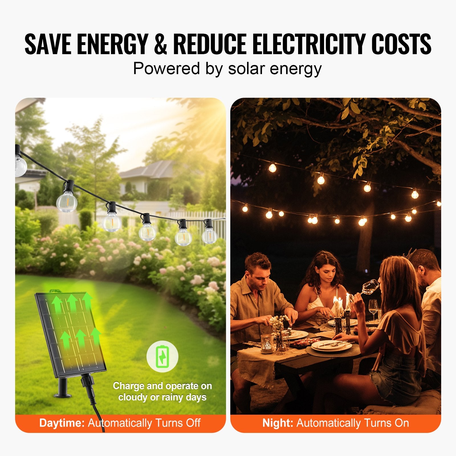 100FT Dimmable Solar Outdoor String Lights, 50 LED G40 Bulbs, Remote-Controlled, Waterproof, Warm 2700K for Backyard, Garden, Bistro, Porch Decor