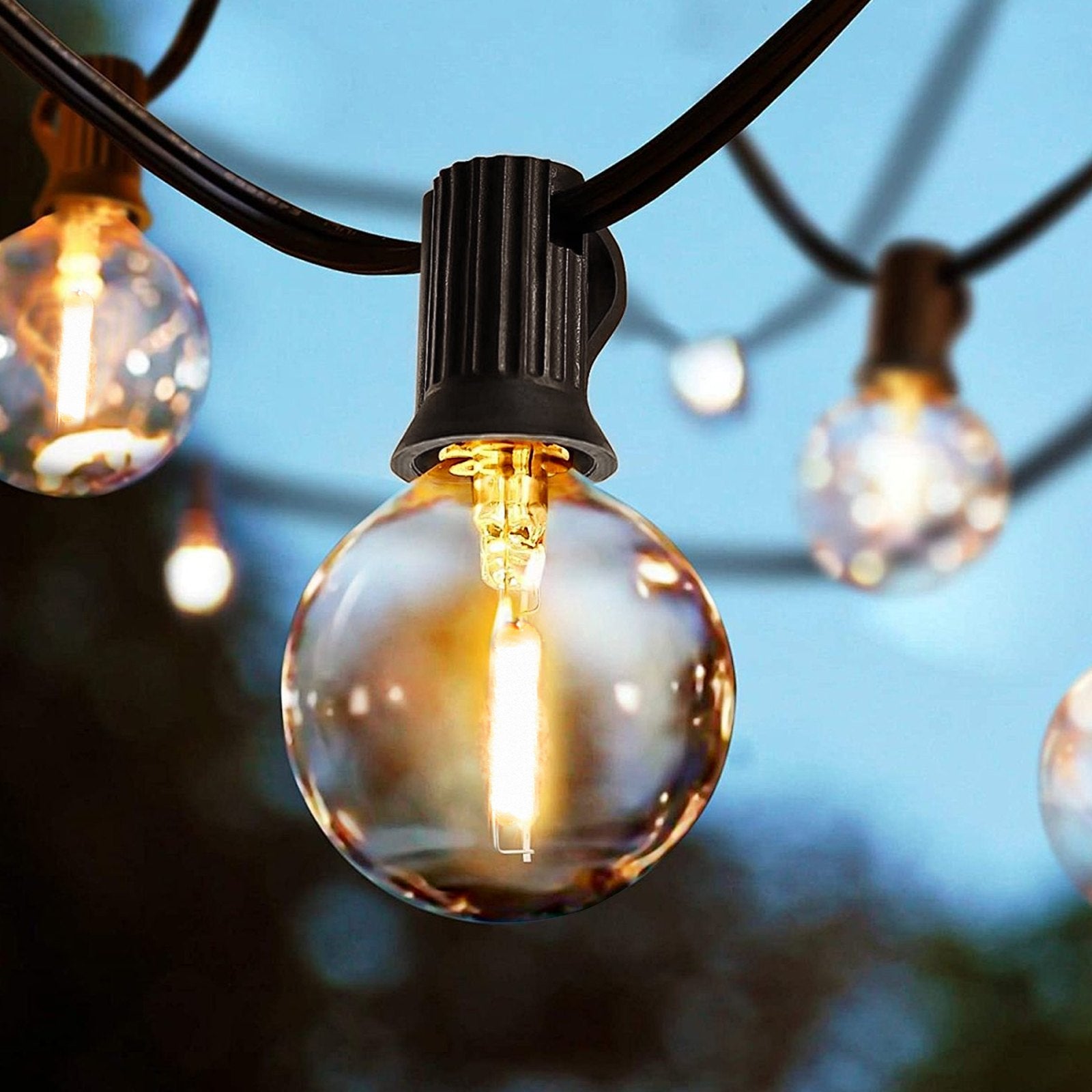 100FT Dimmable Solar Outdoor String Lights, 50 LED G40 Bulbs, Remote-Controlled, Waterproof, Warm 2700K for Backyard, Garden, Bistro, Porch Decor
