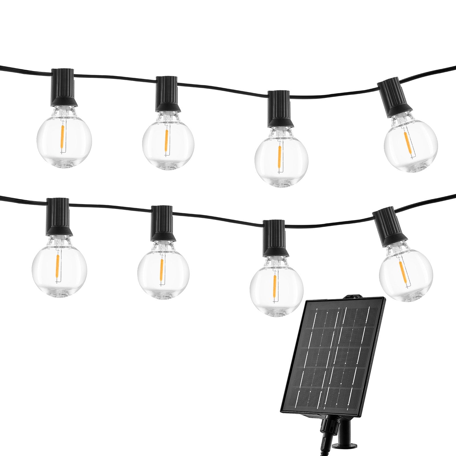 100FT Dimmable Solar Outdoor String Lights, 50 LED G40 Bulbs, Remote-Controlled, Waterproof, Warm 2700K for Backyard, Garden, Bistro, Porch Decor