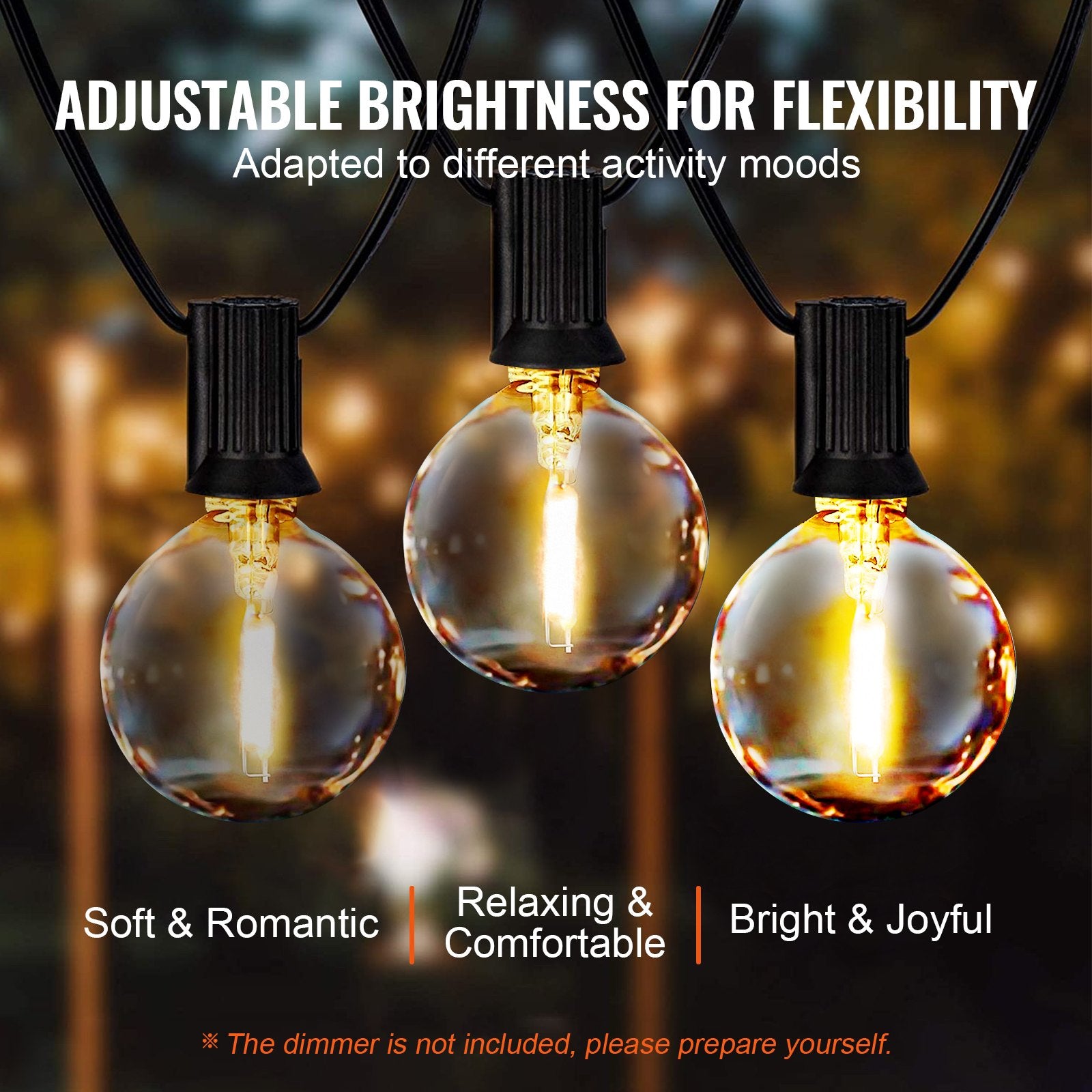100FT LED Outdoor String Lights - 2700K Warm Dimmable G40 Shatterproof Bulbs, Waterproof Patio, Porch, Garden, Balcony, Party Decor Lighting
