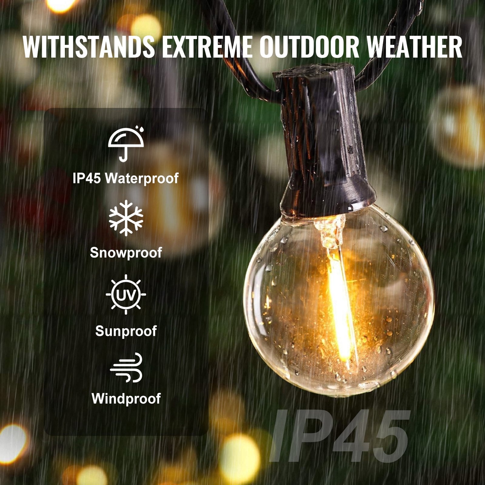 100FT LED Outdoor String Lights - 2700K Warm Dimmable G40 Shatterproof Bulbs, Waterproof Patio, Porch, Garden, Balcony, Party Decor Lighting