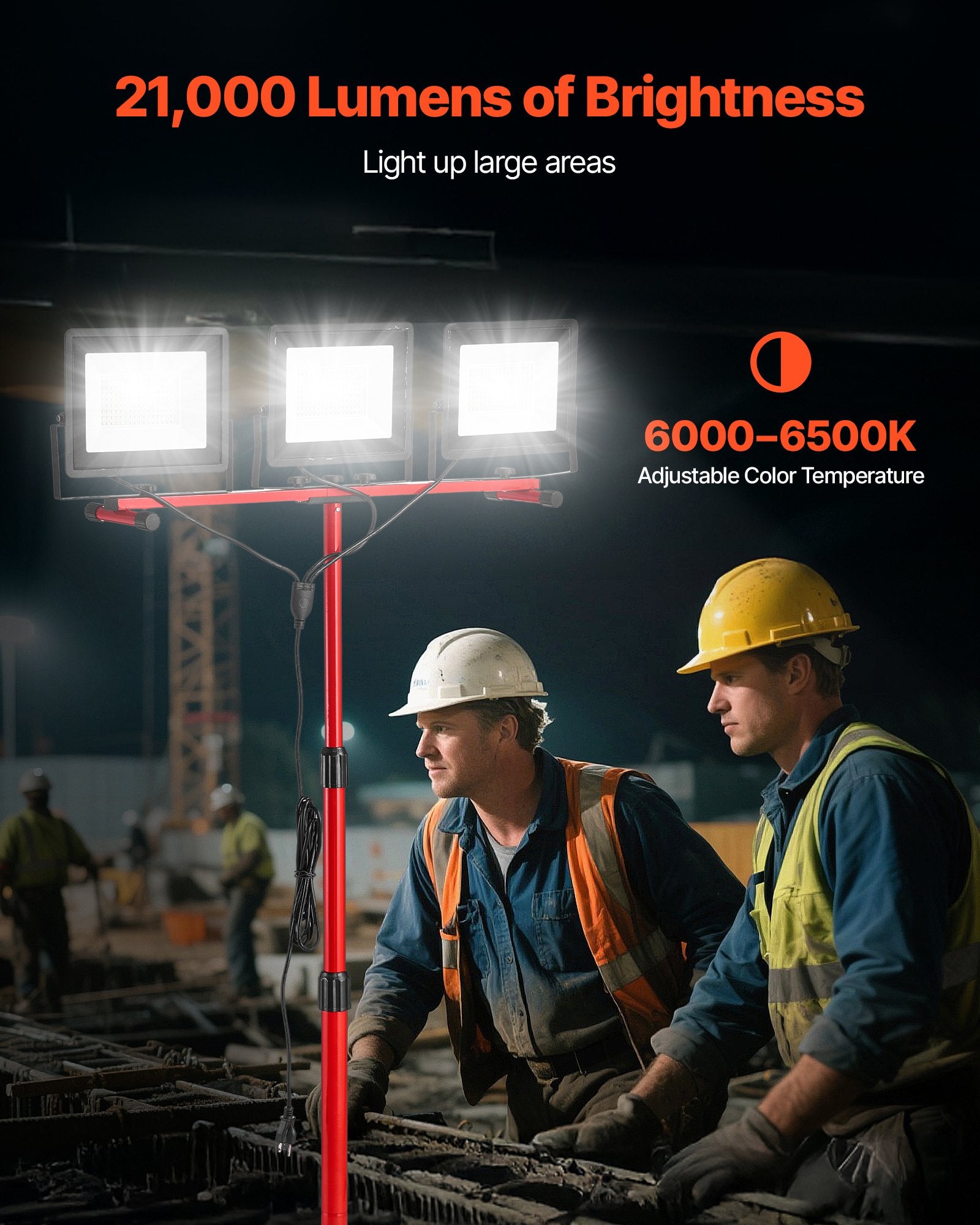 High-Intensity LED Work Light with Tripod Stand - 21,000 Lumens, Waterproof, Adjustable Heads, 10.83 ft Cord for Indoor/Outdoor Construction & Camping