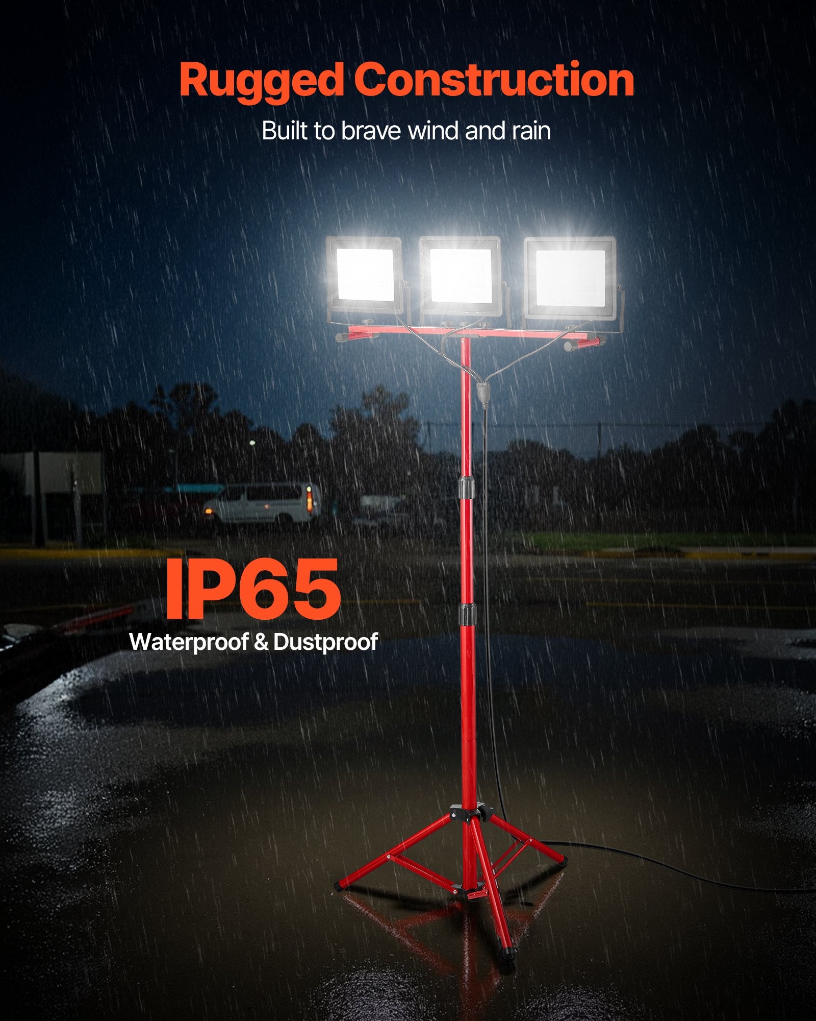 High-Intensity LED Work Light with Tripod Stand - 21,000 Lumens, Waterproof, Adjustable Heads, 10.83 ft Cord for Indoor/Outdoor Construction & Camping