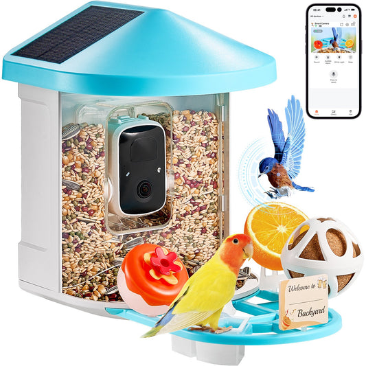Solar-Powered Smart Bird Feeder with 2K HD Camera, AI Identifies 10,000+ Birds, Wireless, Auto Capture, Instant Alerts, Perfect for Bird Lovers