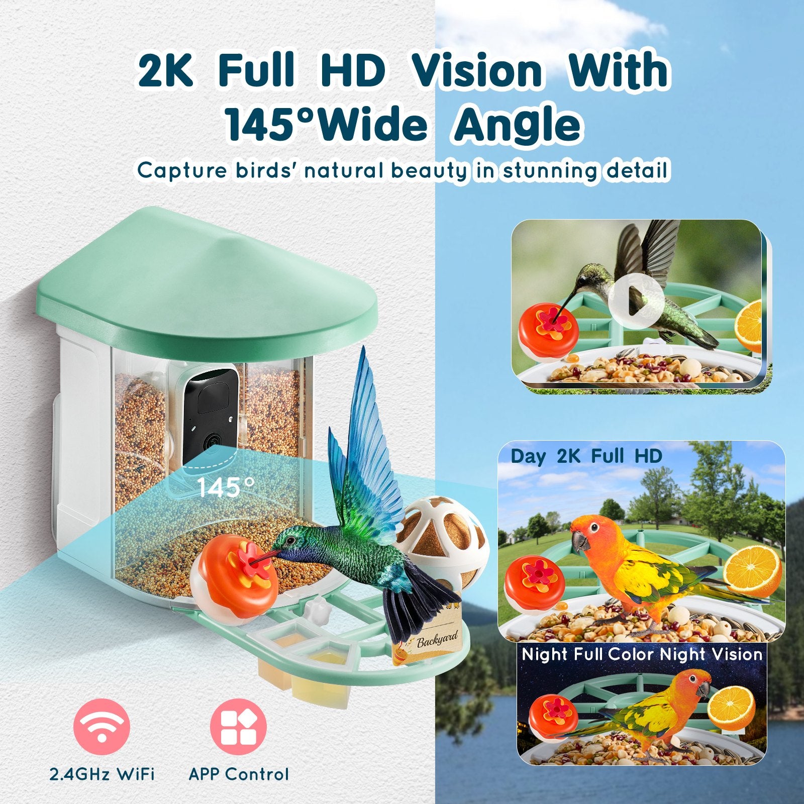 Solar-Powered Smart Bird Feeder with 2K HD Camera, AI Identifies 10,000+ Species, Auto Capture & Alerts, Remote Control, Ideal Gift for Bird Enthusiasts
