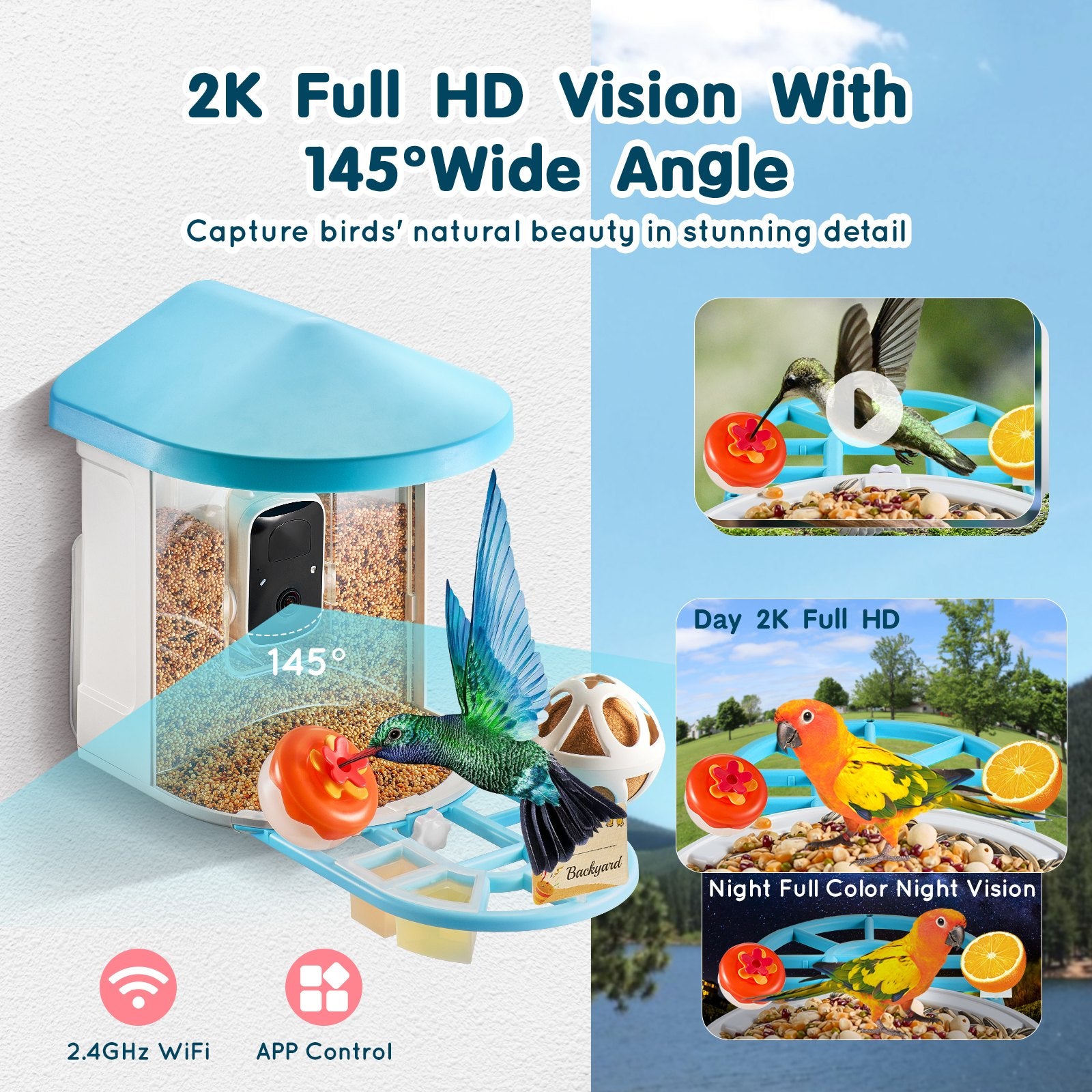 Solar-Powered Smart Bird Feeder with 2K HD Camera, AI Identifies 10,000+ Species, App Control, Squirrel-Proof, Ideal Gift for Bird Enthusiasts