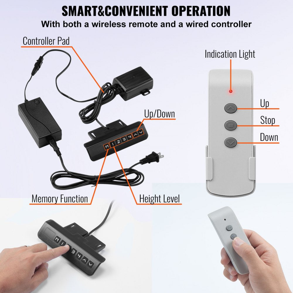 VEVOR Motorized TV Lift Stroke Length 35 Inches Motorized TV Mount Fit for 32-65 Inch TV Lift with Remote Control