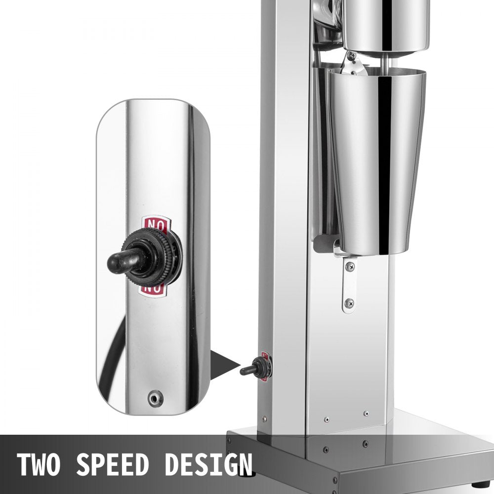 Electric Stainless Steel Milkshake Machine with 800ml Cup and Dual Speed Settings, 180W Single Head Classic Design in Silver