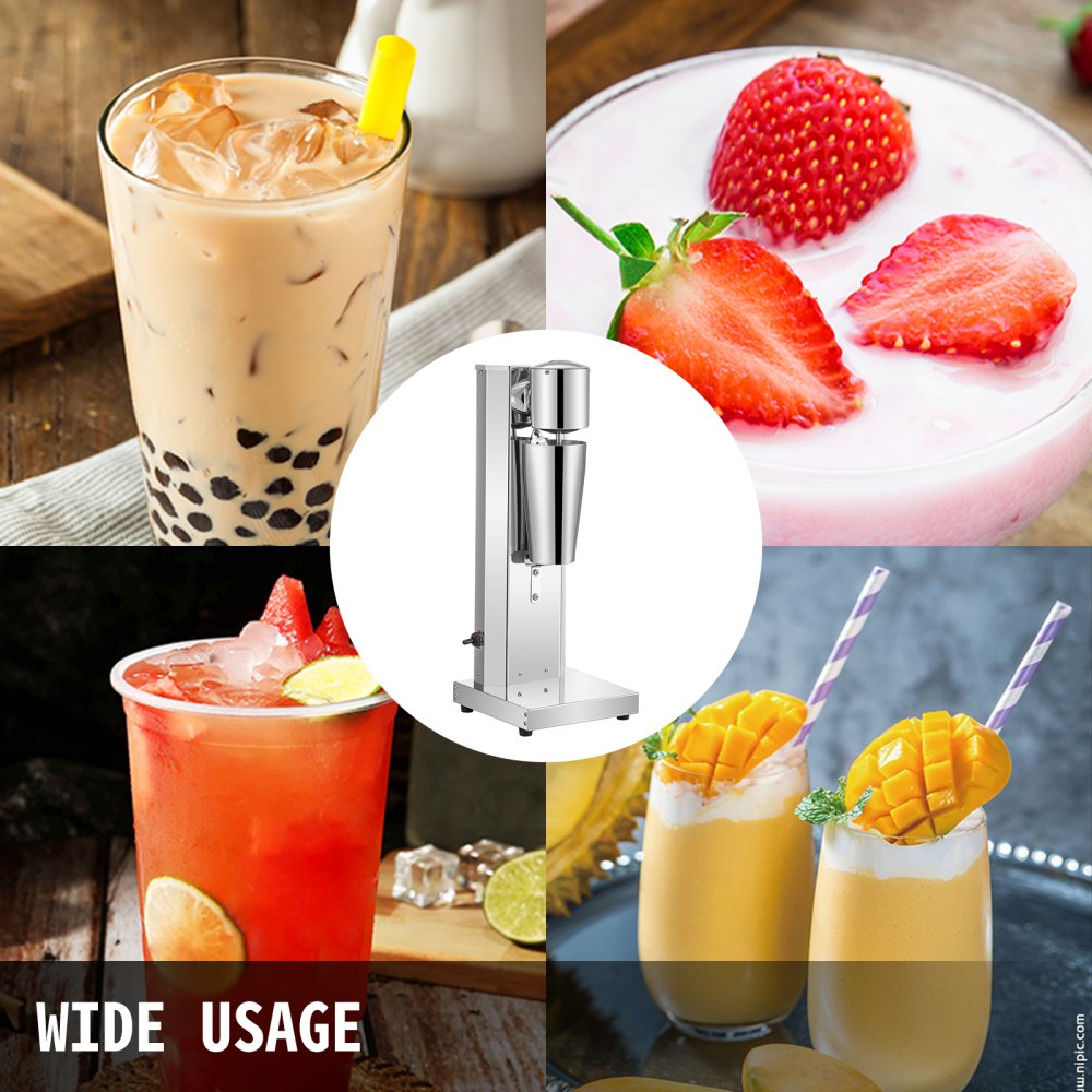 Electric Stainless Steel Milkshake Machine with 800ml Cup and Dual Speed Settings, 180W Single Head Classic Design in Silver