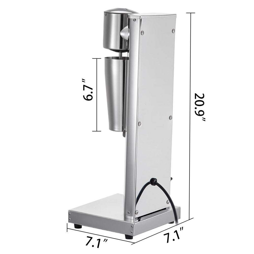 Electric Stainless Steel Milkshake Machine with 800ml Cup and Dual Speed Settings, 180W Single Head Classic Design in Silver
