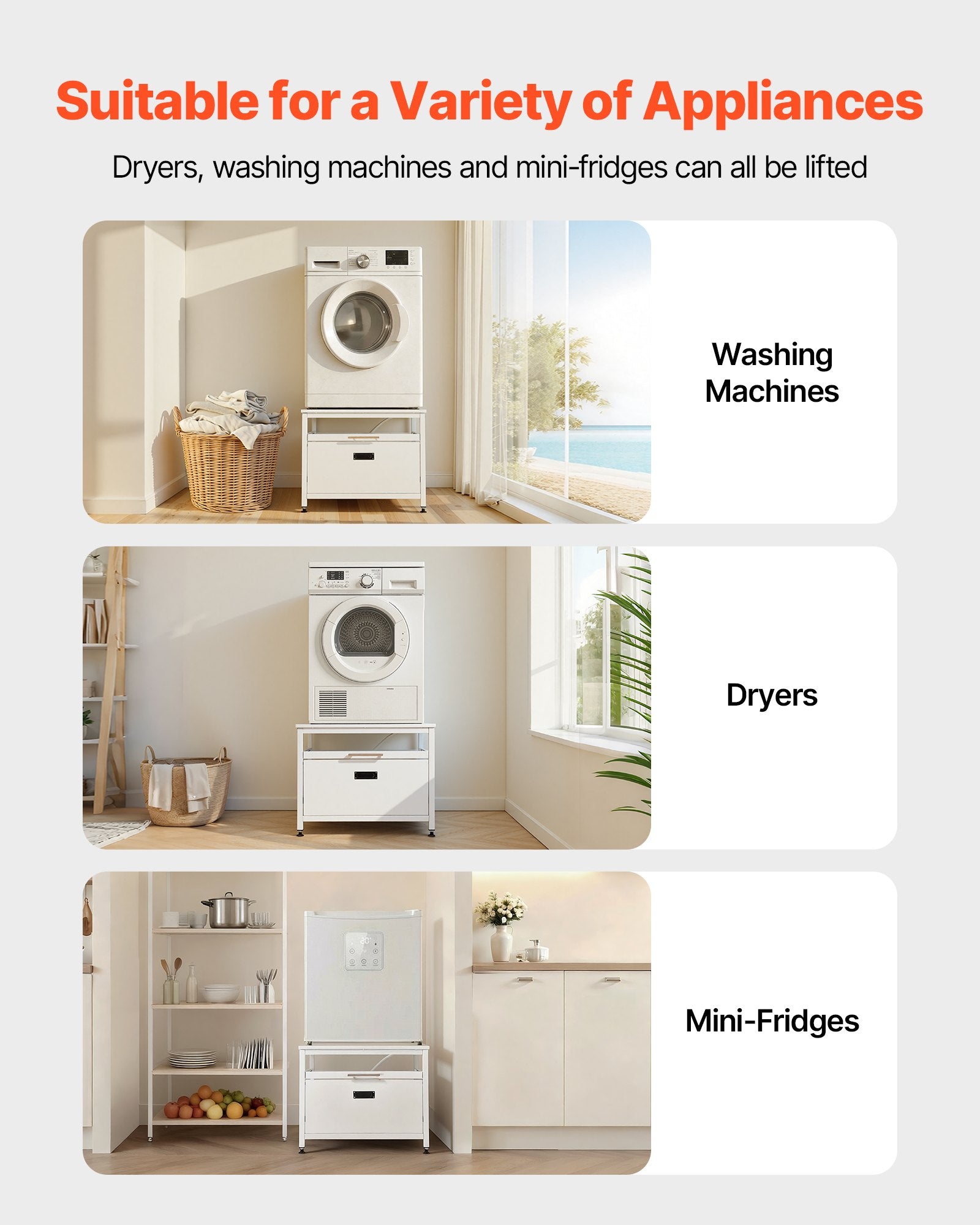 Universal White Laundry Pedestal: 23" Height, 29"x29" Washer Dryer Stand with Pull-out Tray, 700 lbs Capacity, Non-Slip Feet, Storage Space
